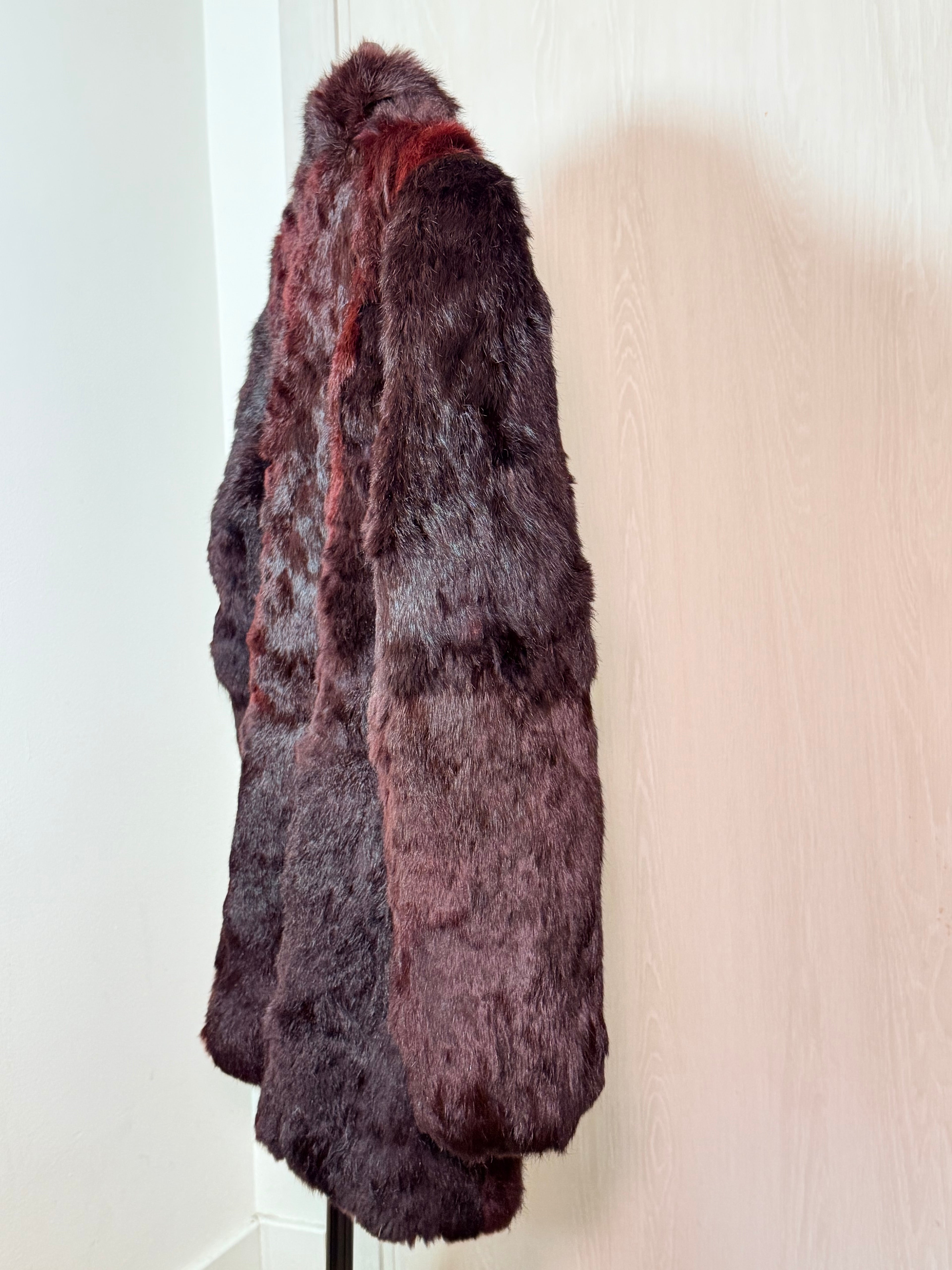Vintage Sheared Rabbit Fur Coat – Deep Burgundy (Small)