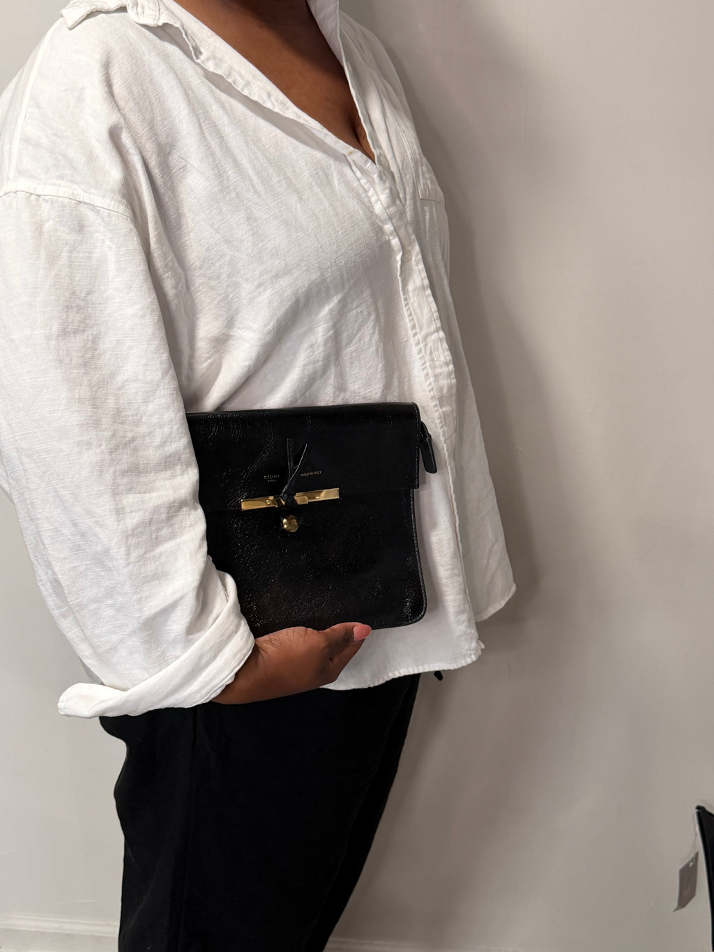 Celine Black Leather Envelope Clutch