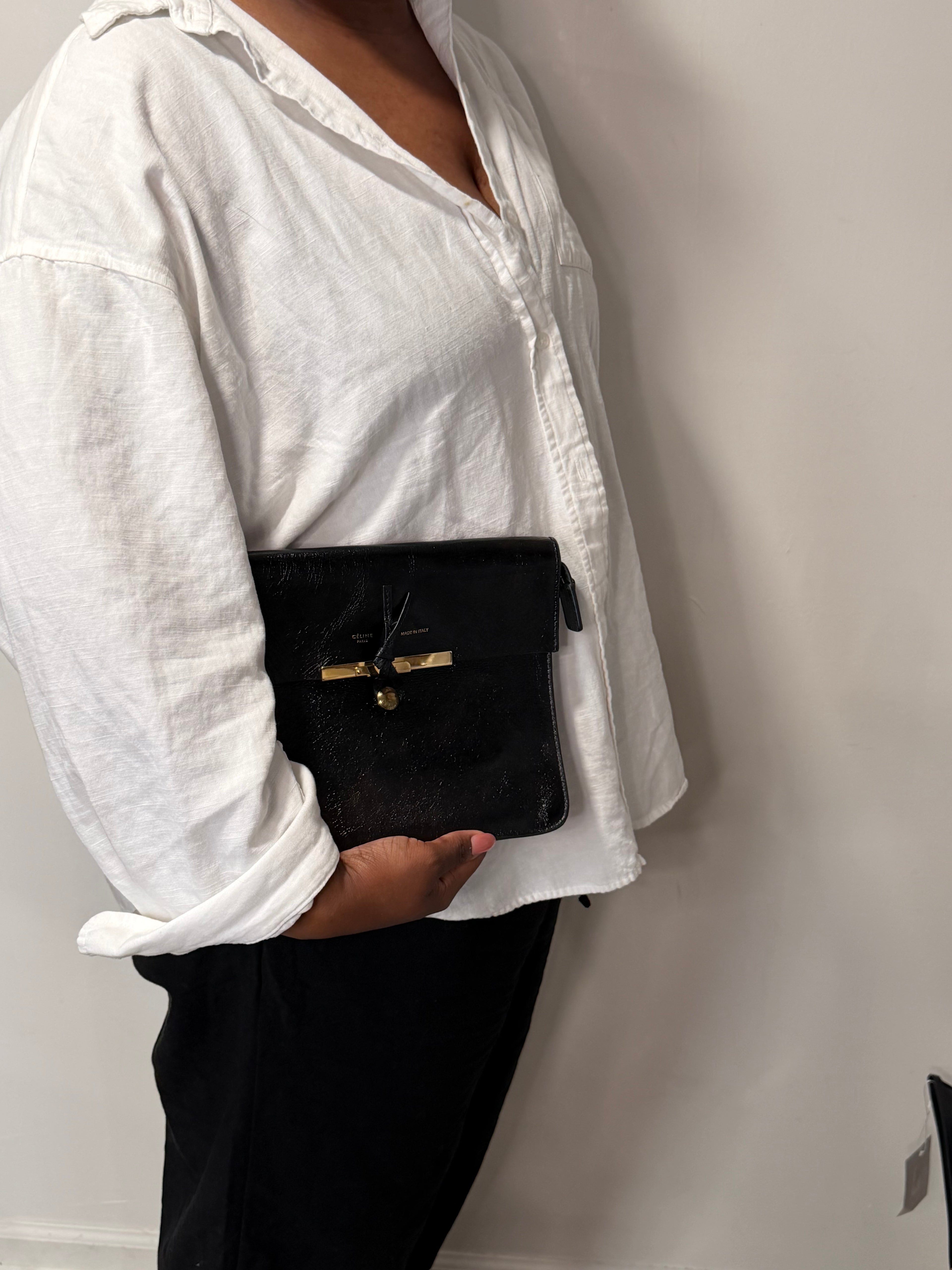 Celine Black Leather Envelope Clutch