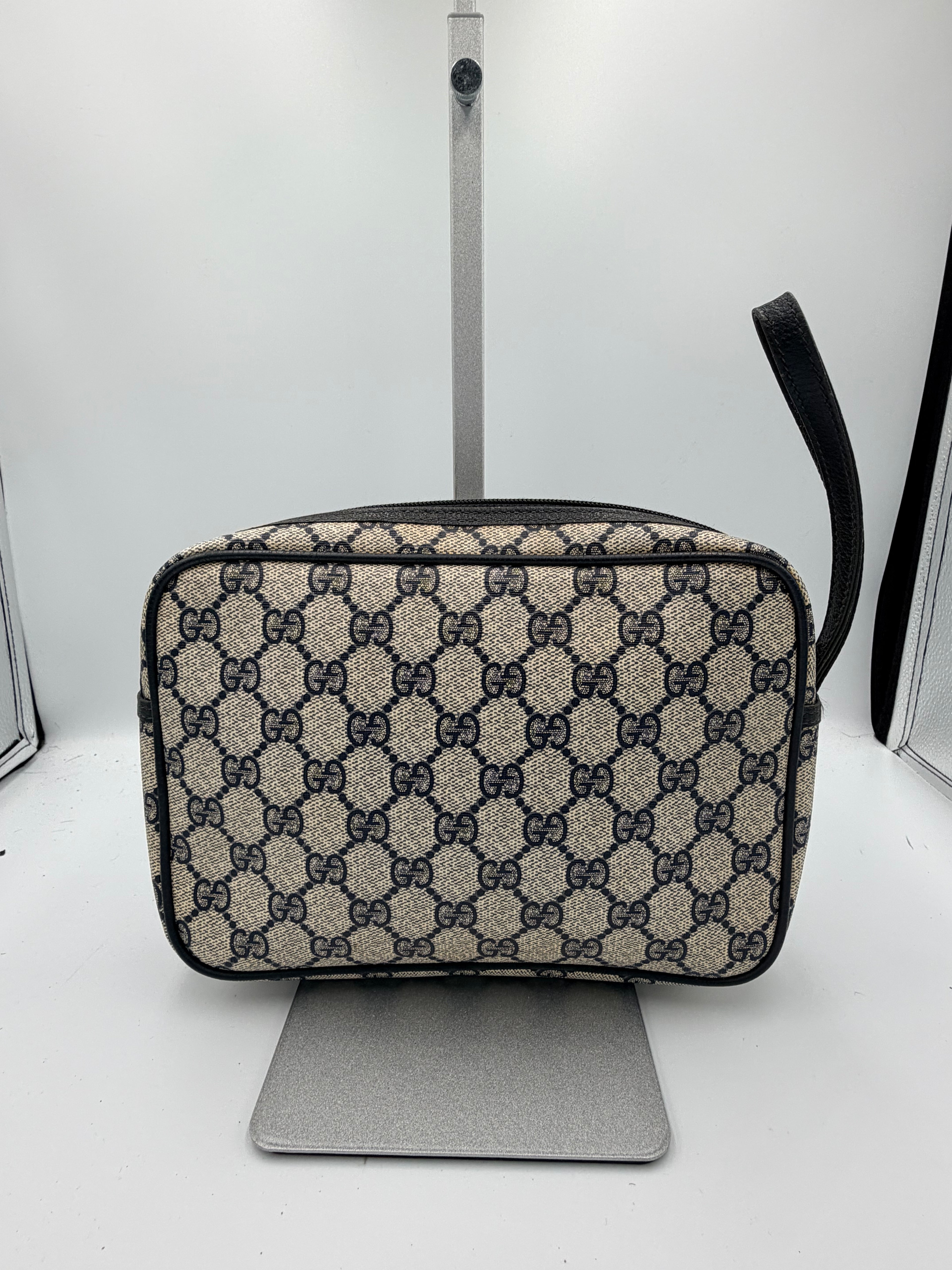 Gucci GG Supreme Navy Wristlet Pouch