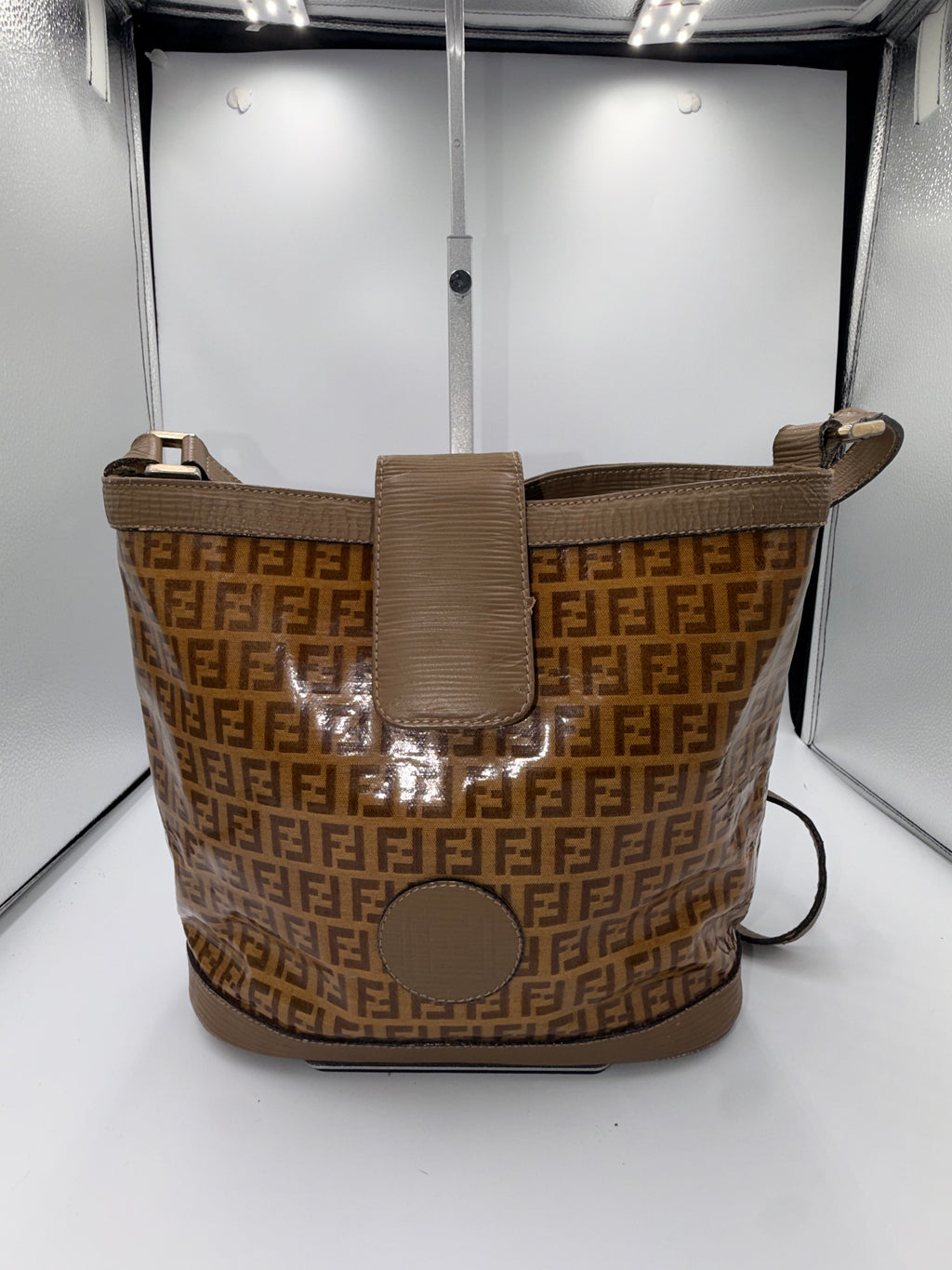 Fendi FF Zucca Patent Bucket Shoulder Bag