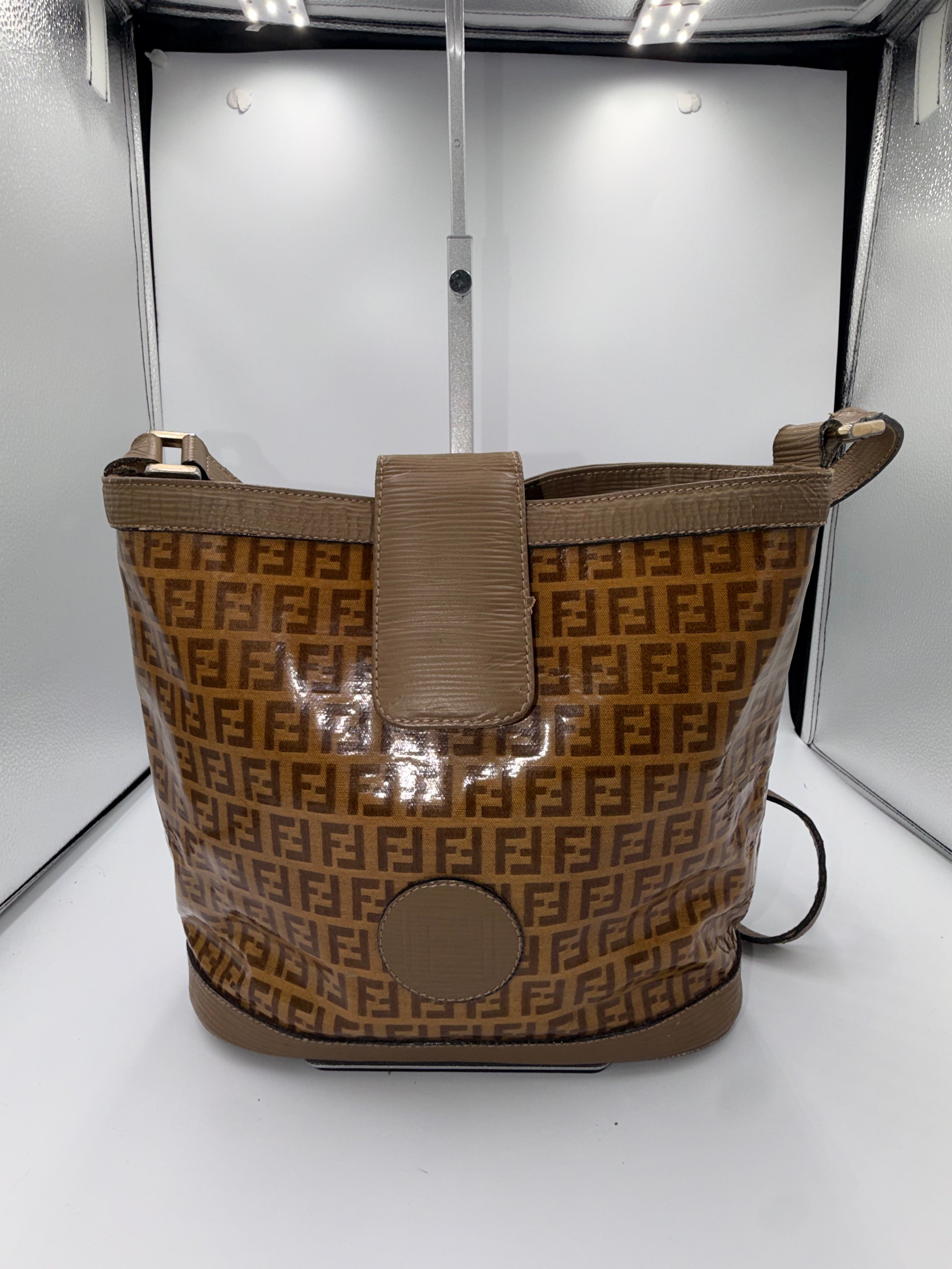 Fendi FF Zucca Patent Bucket Shoulder Bag