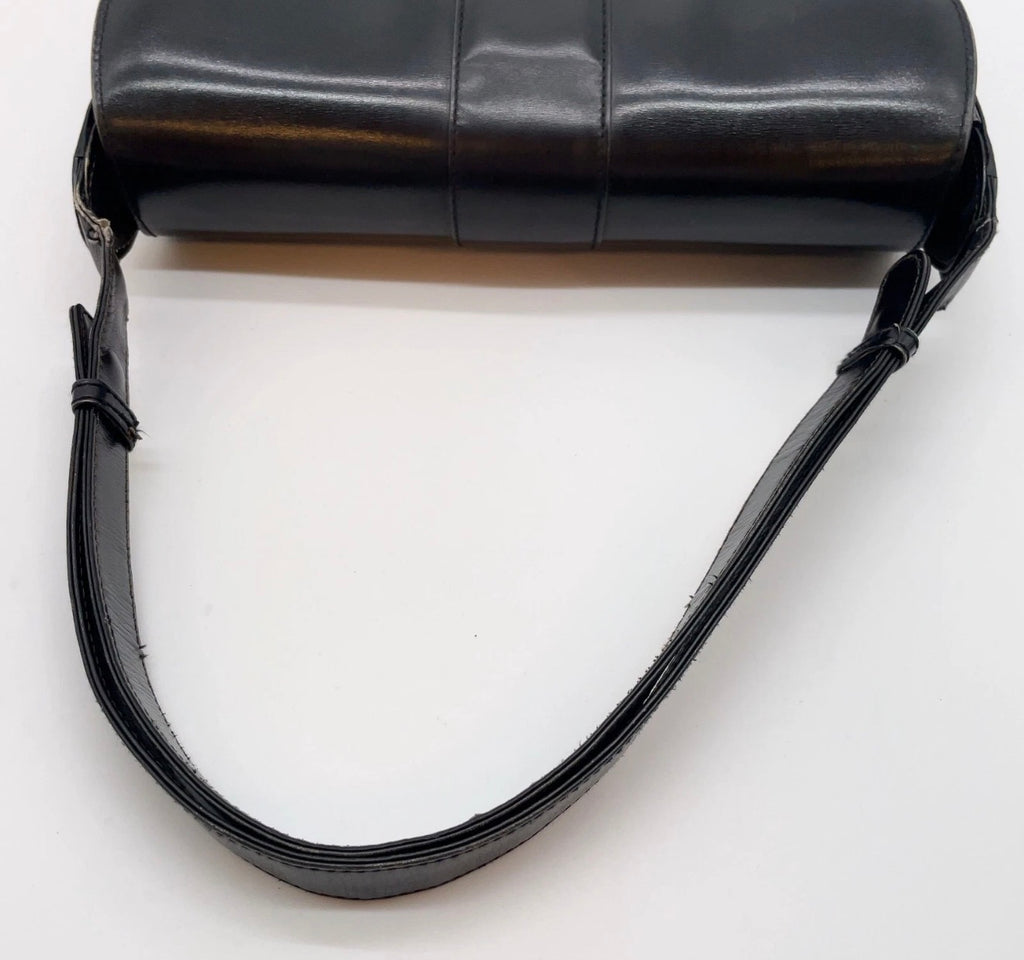 Gucci Vintage 1970s Black Leather G Logo Shoulder Bag