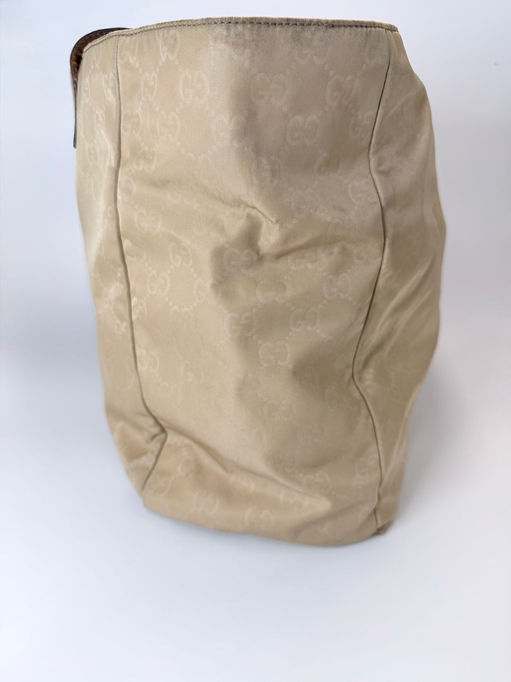 Gucci Beige GG Canvas Tote with Leather Trim