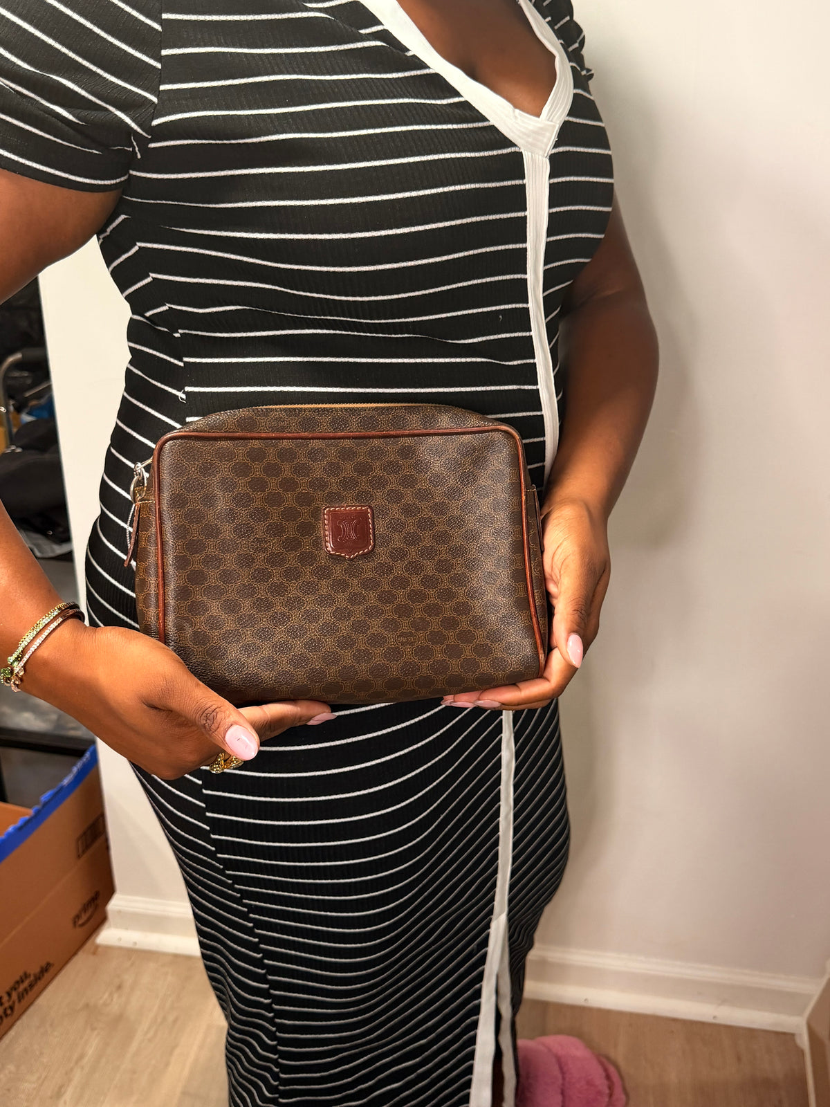 Celine Macadam Monogram Clutch / Cosmetic Pouch – Brown