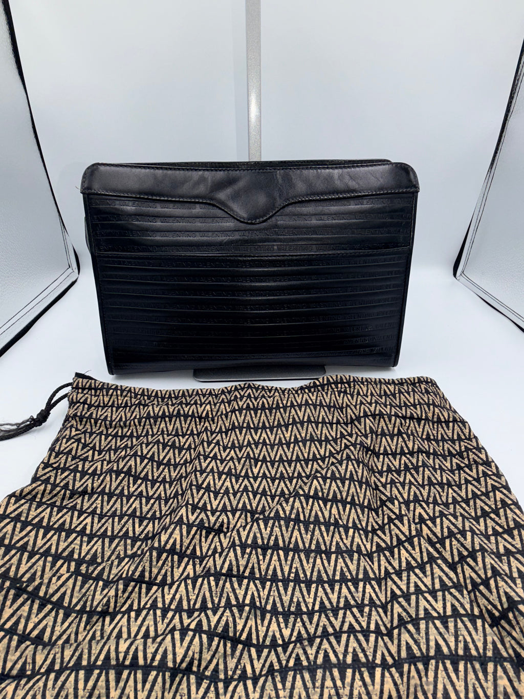 Valentino Garavani V Logo Leather Clutch – Black (with Dust Bag)
