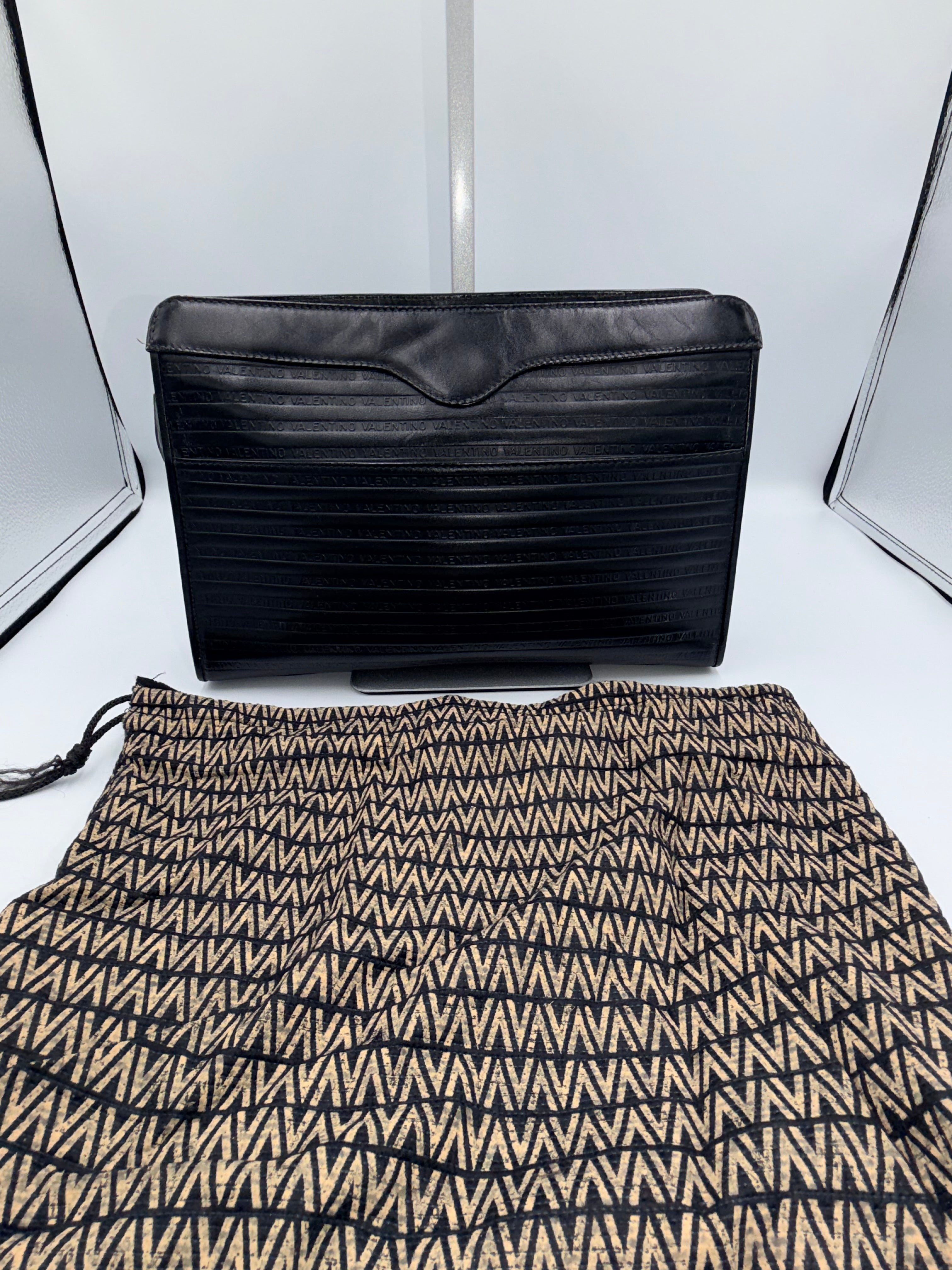 Valentino Garavani V Logo Leather Clutch – Black (with Dust Bag)