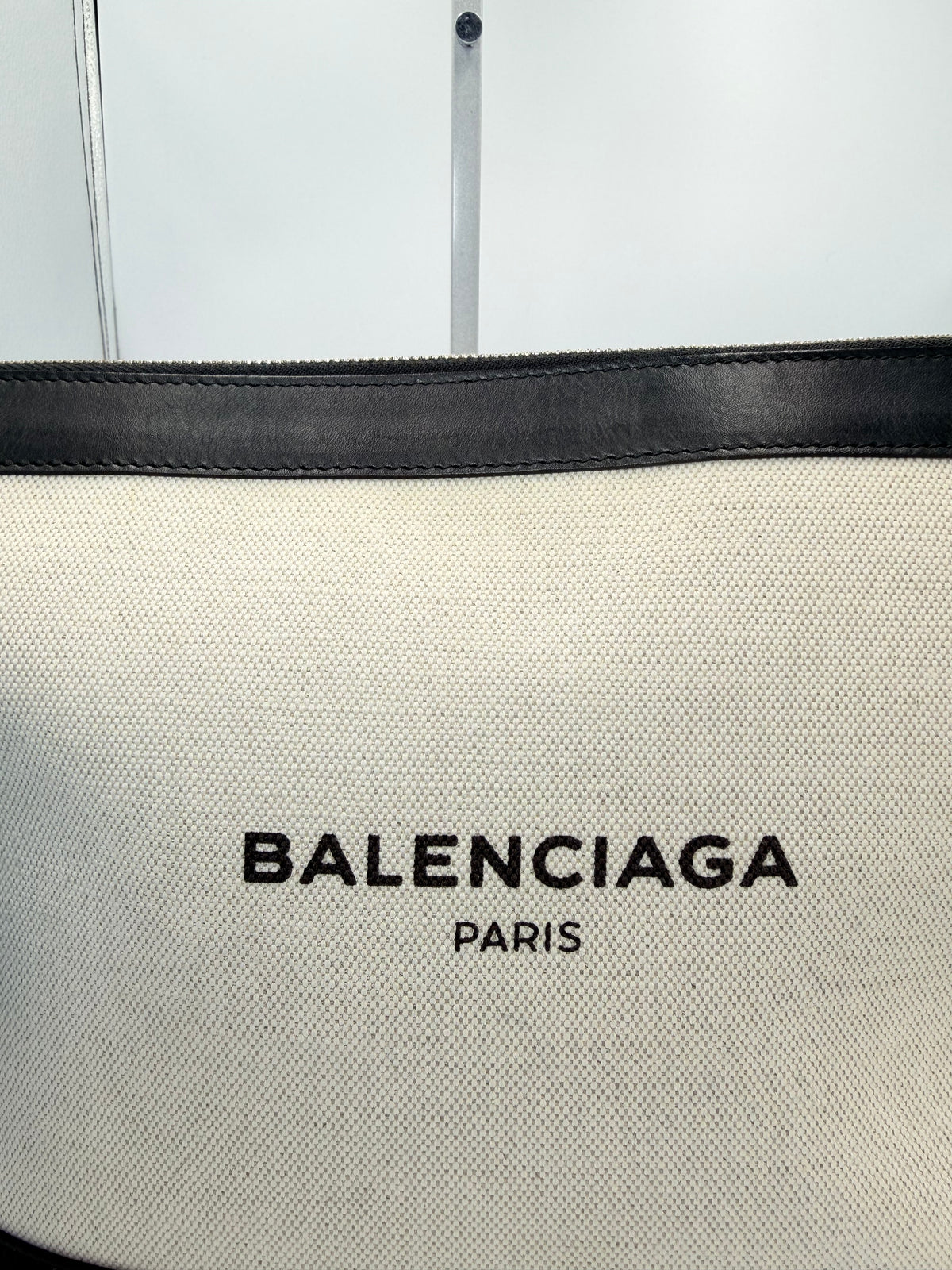 Balenciaga Paris Canvas & Black Leather Logo Clutch Pouch