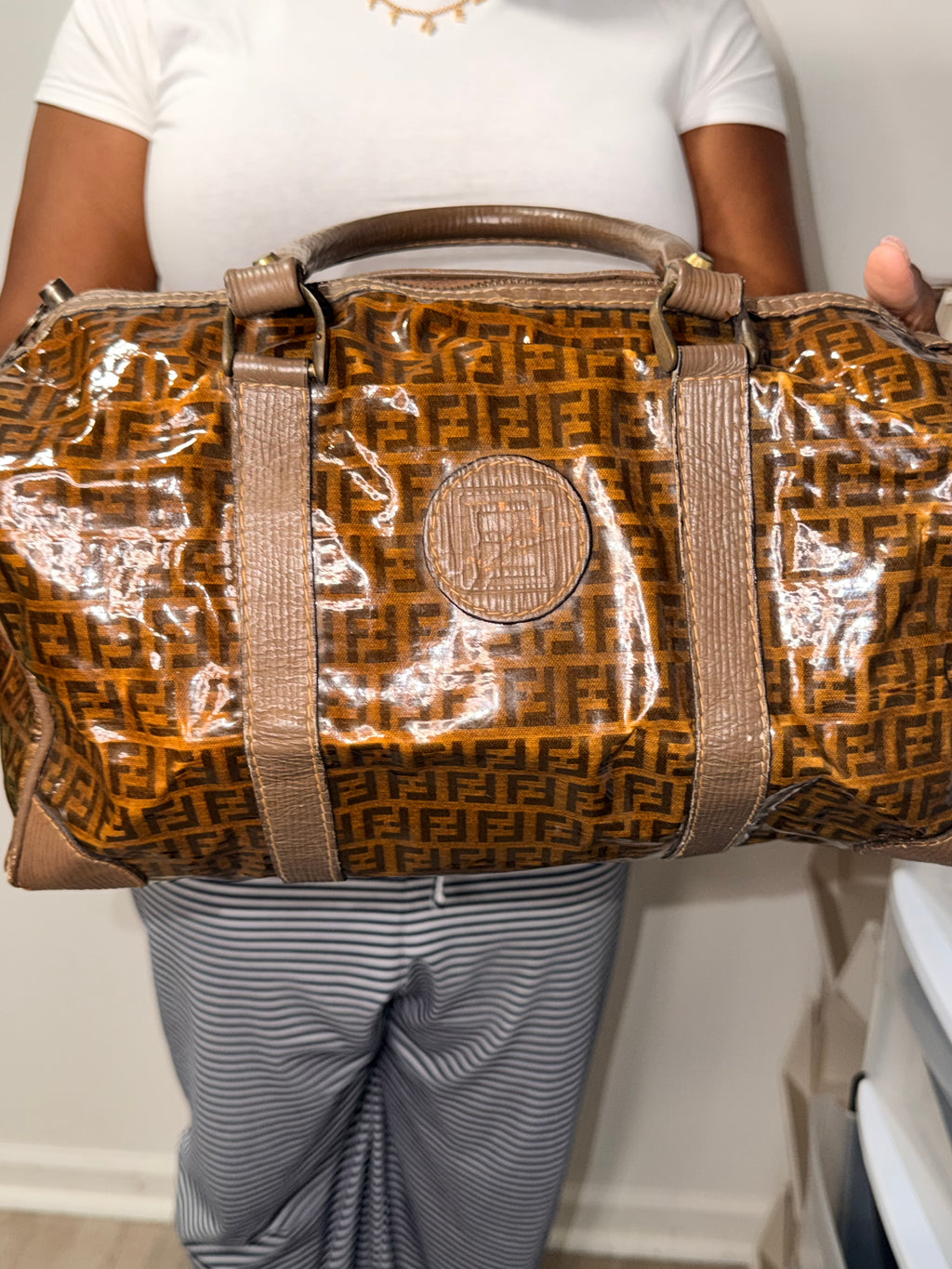 Fendi Zucca Coated Canvas Boston Bag