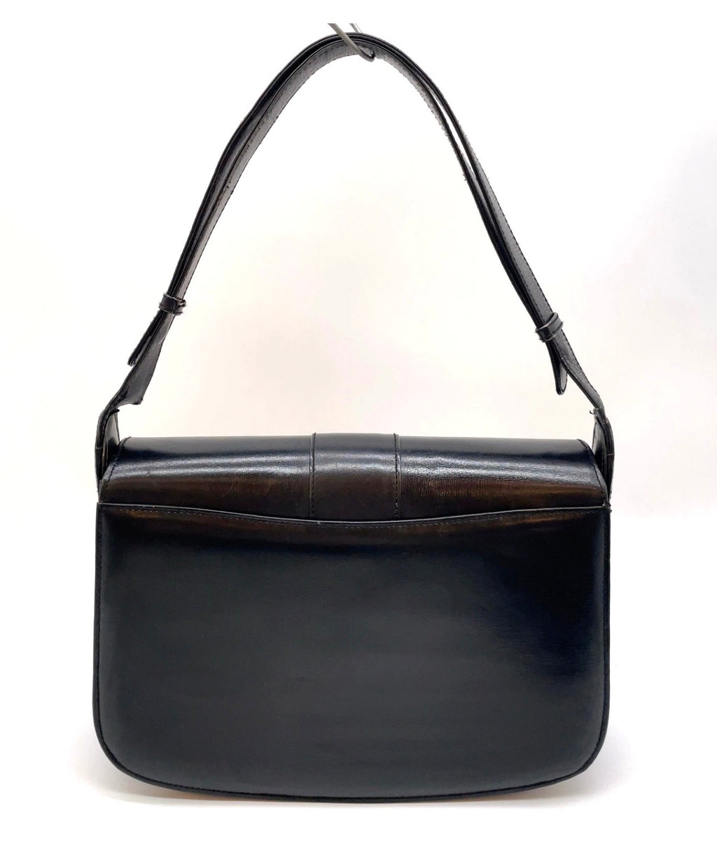 Gucci Vintage 1970s Black Leather G Logo Shoulder Bag