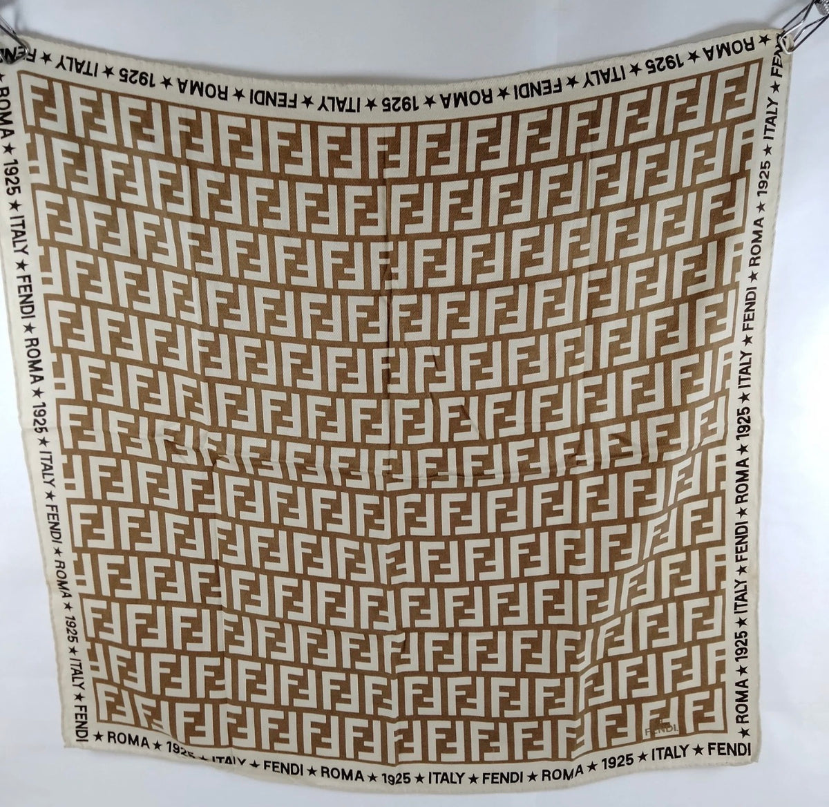 Fendi FF Zucca Monogram Silk Scarf – Brown & Ivory