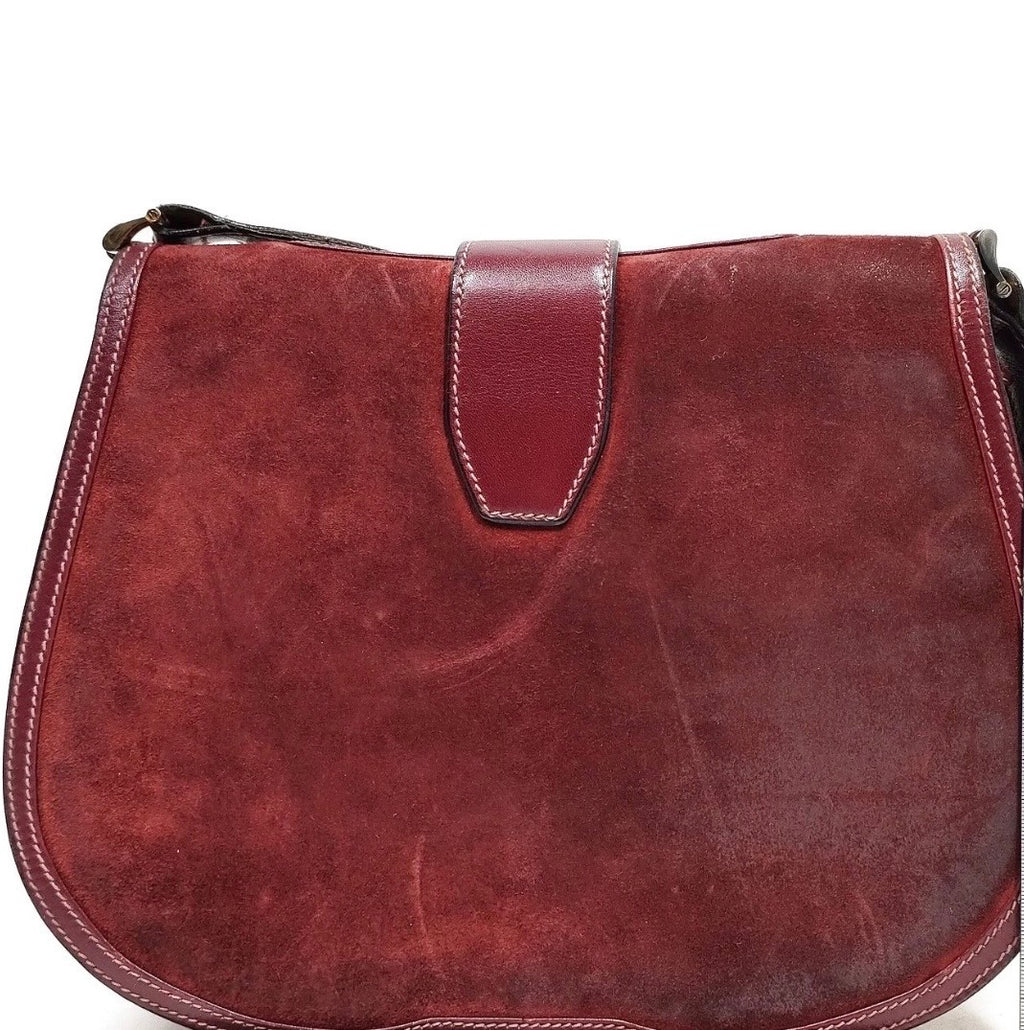 GUCCI Vintage Burgundy Suede & Leather Saddle Crossbody