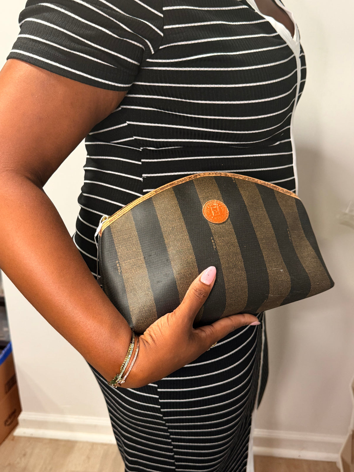 Fendi Pequin Stripe Cosmetic Pouch / Clutch
