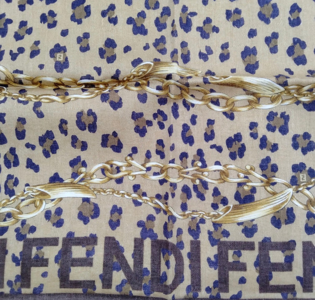 Fendi Leopard & Chain Silk Scarf – Brown