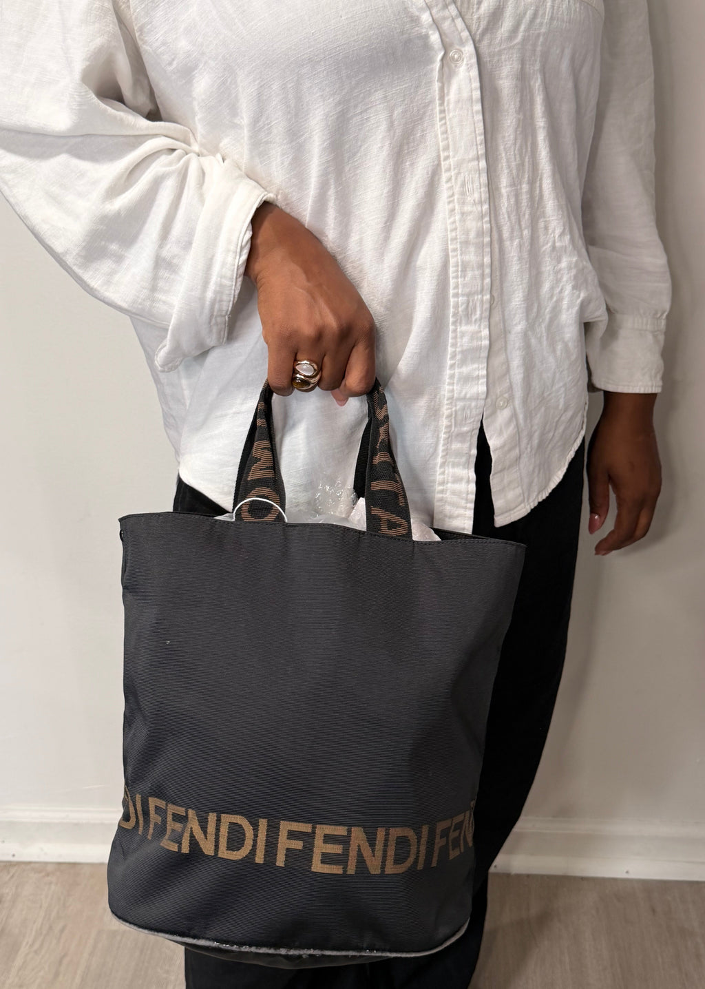 Fendi Logo Canvas Tote Bag (Zucca Strap Detail)