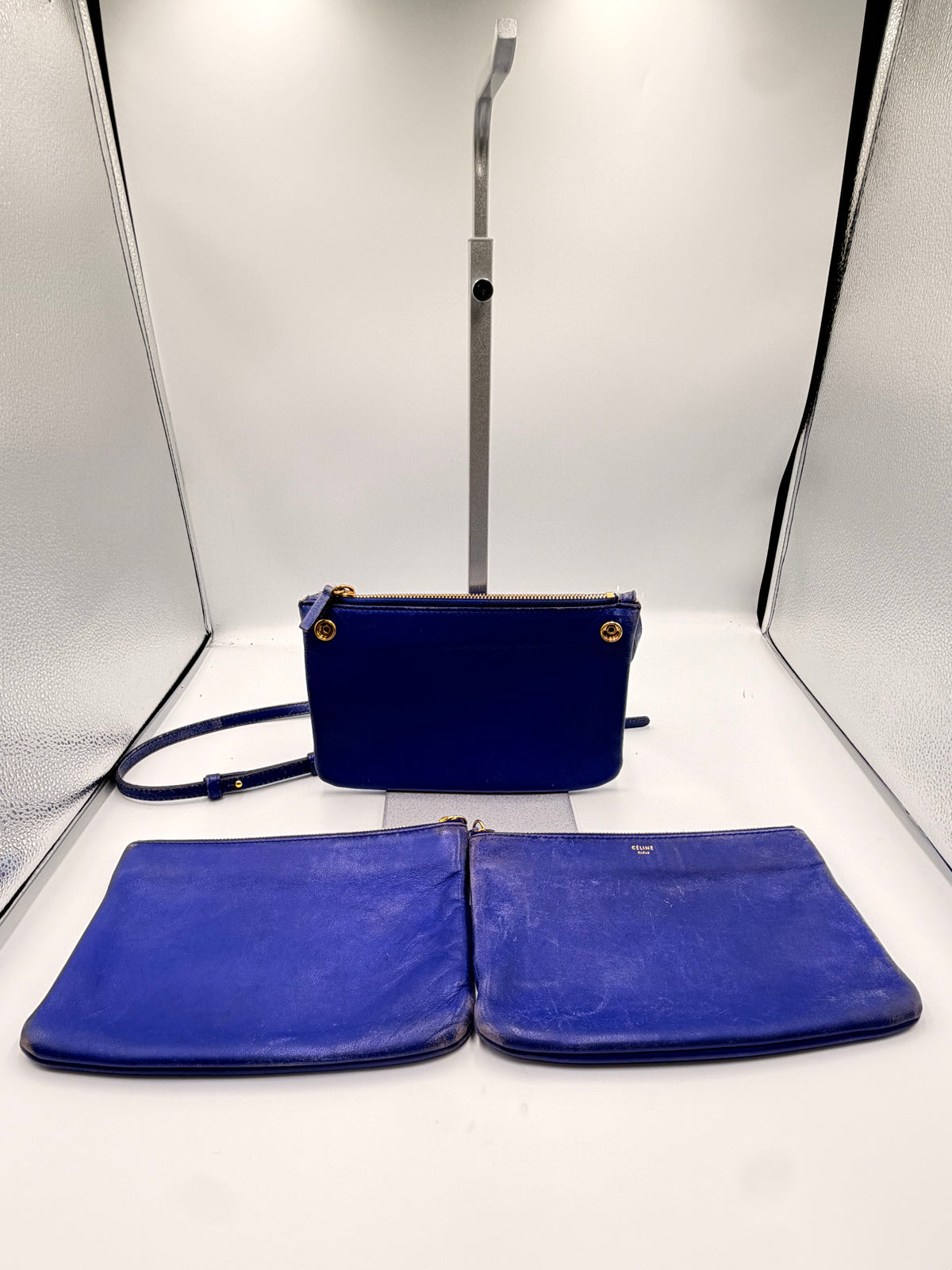 Celine Trio Blue Leather Crossbody Bag