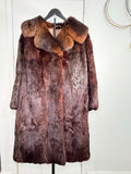 Vintage Rabbit Fur Coat with Fox Collar – Deep Mahogany Brown (2XL)