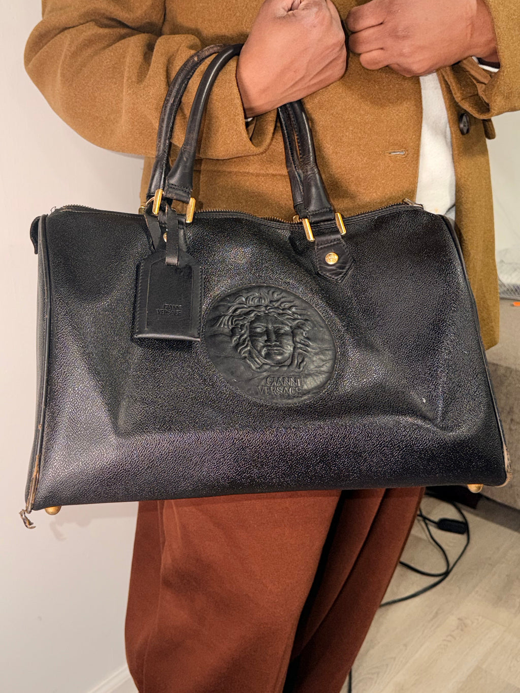 Gianni Versace Medusa Leather Boston Bag – Black