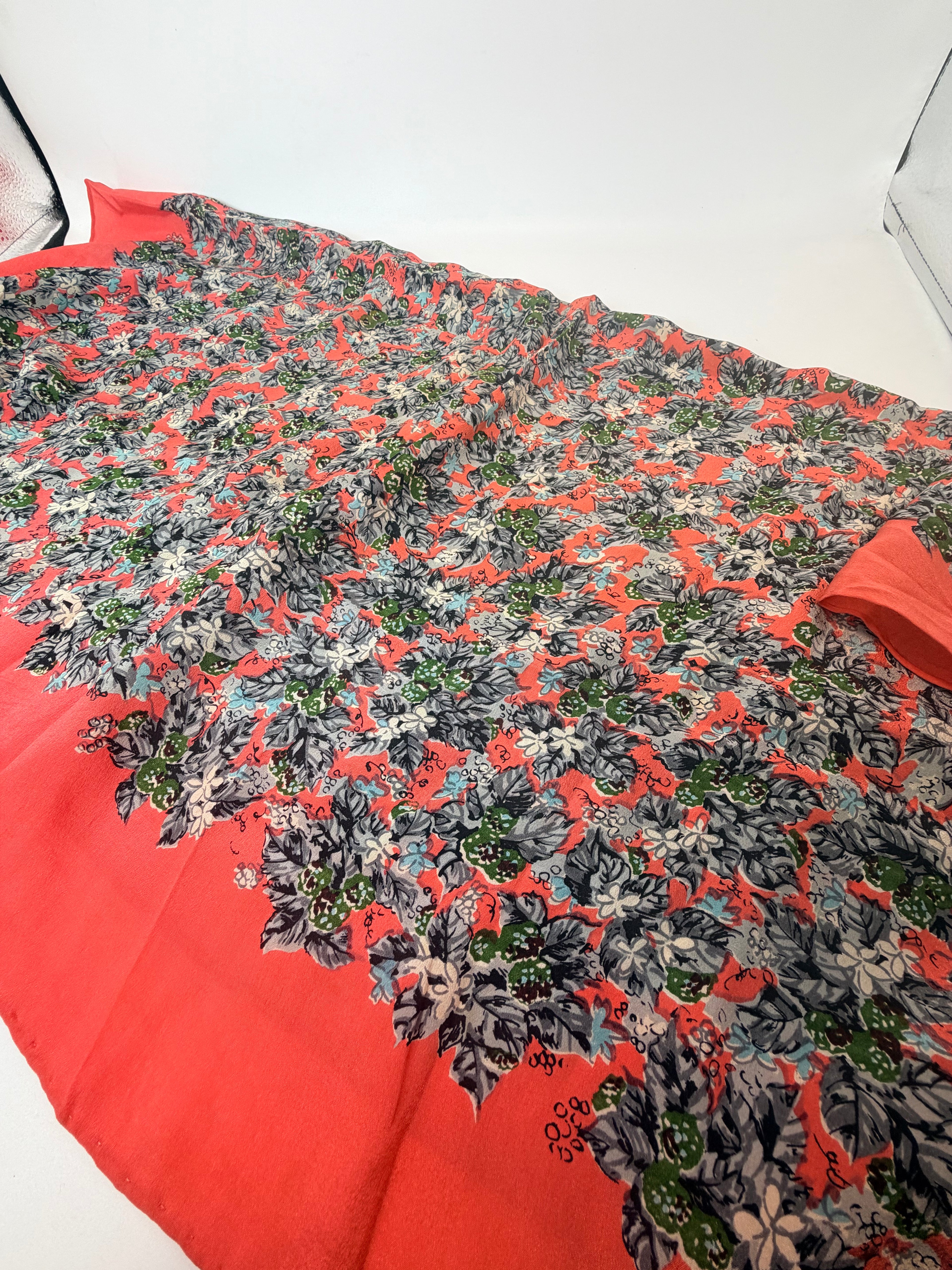 Vintage Coral Floral Print Scarf
