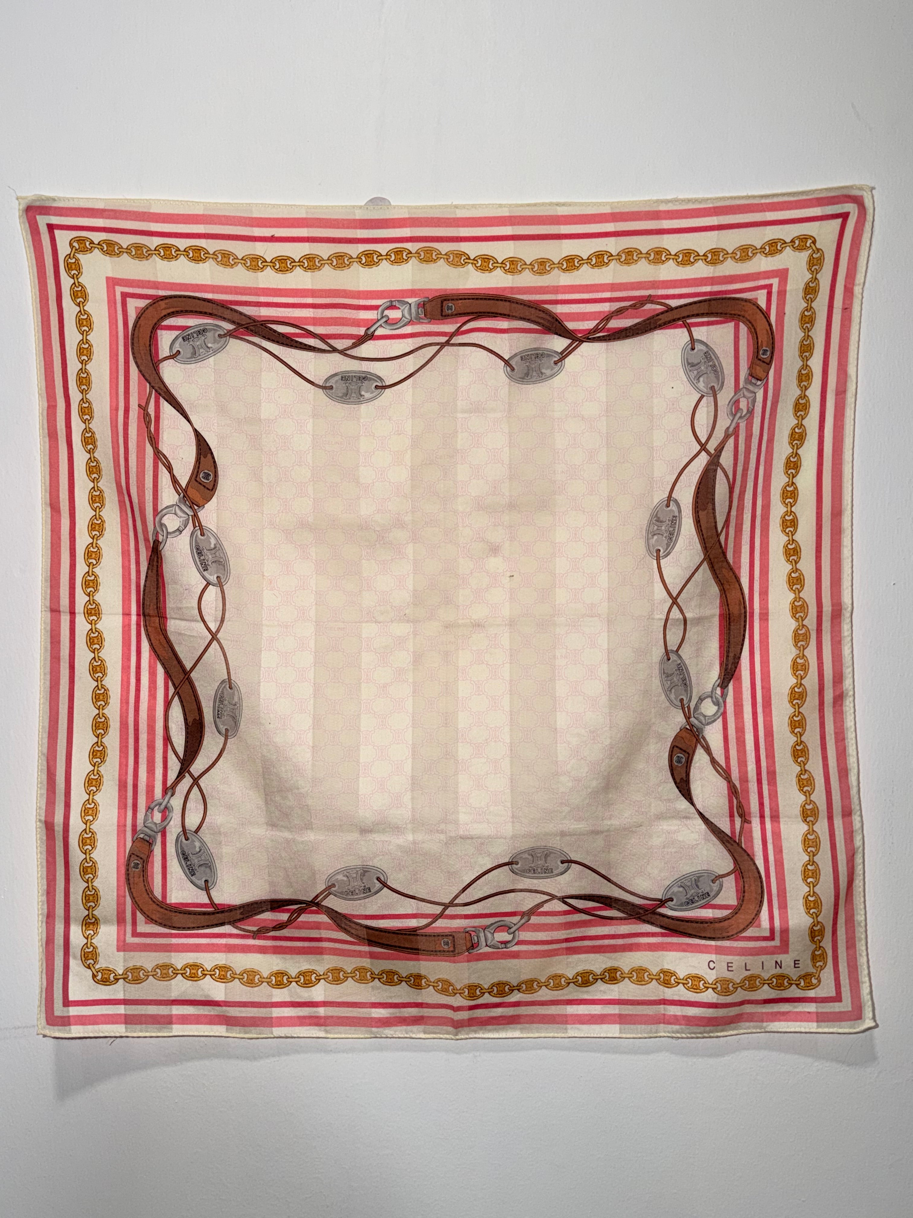 Céline Silk Scarf in Pink Equestrian Chain & Leather Strap Print