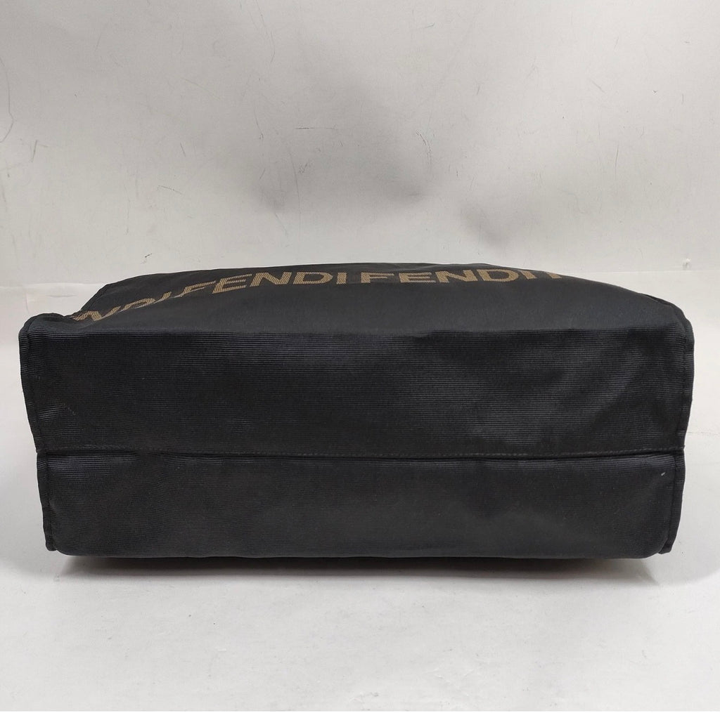 FENDI Vintage Black Canvas Oversized Tote with Matching Pouch