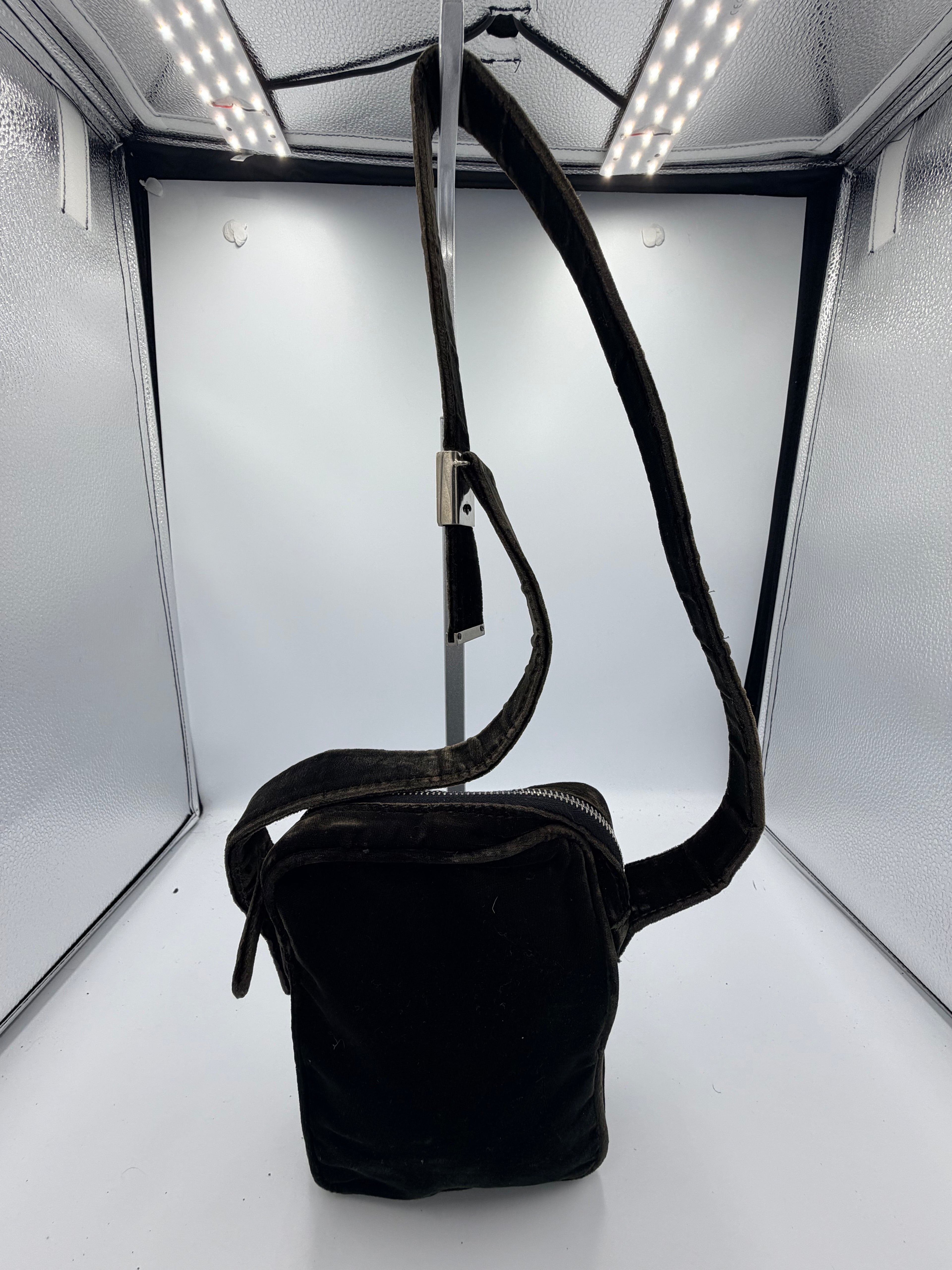 Fendi Black Velvet Mini Crossbody / Shoulder Bag with Red FF Buckle