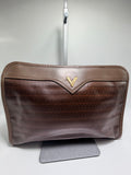 Valentino Leather Clutch – Brown Chevron V Logo