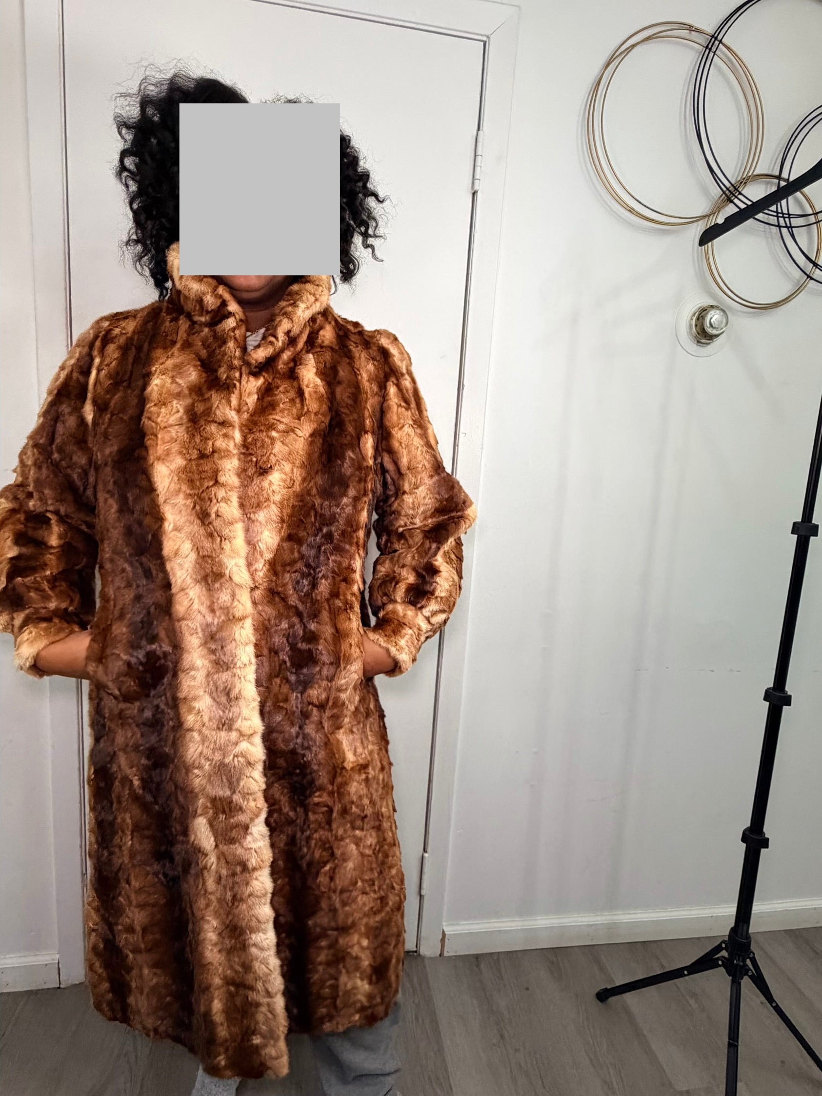 Vintage Rabbit Fur Coat – Golden Honey Brown (Large)