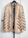 Vintage Beaver Fur Coat with Leather Chevron Design – Medium 035
