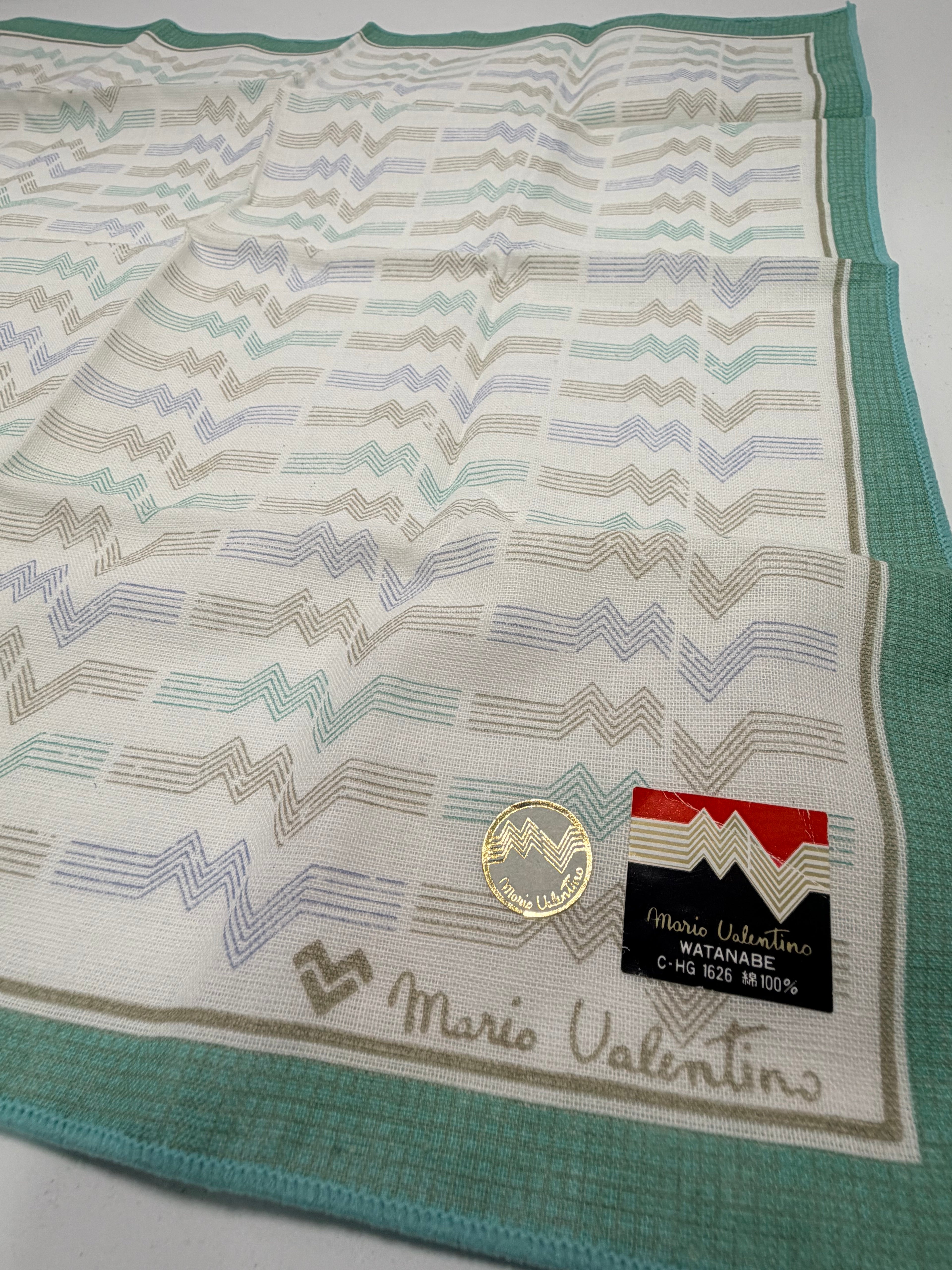 Valentino Watanabe Geometric Scarf – Mint Green & Pastel Zigzag
