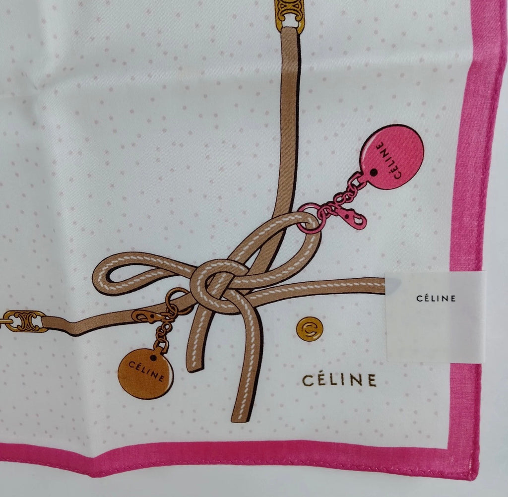 Celine Silk Scarf – Pink Bow & Charm Print - New with Tags