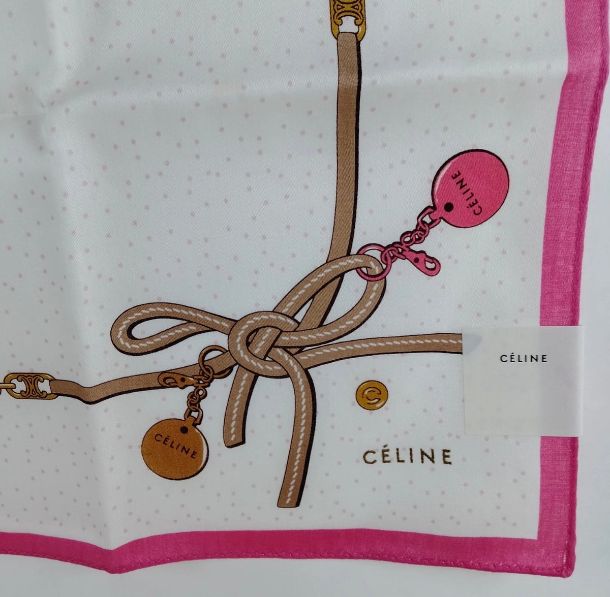 Celine Silk Scarf – Pink Bow & Charm Print - New with Tags