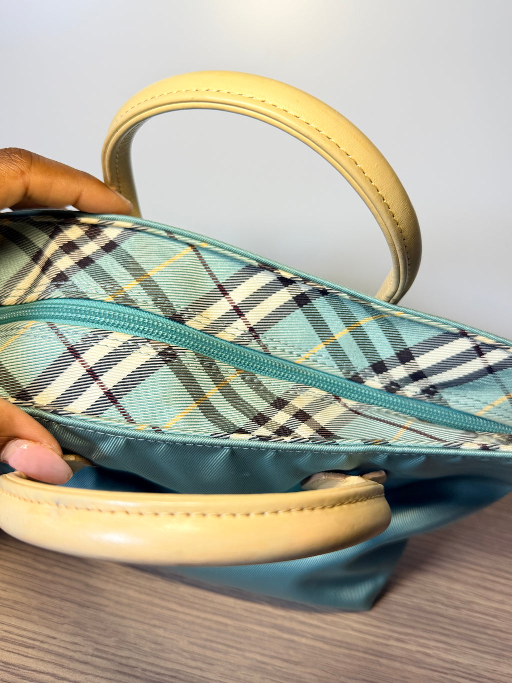Burberry Blue Label Nova Check Aqua Blue Mini Tote Bag