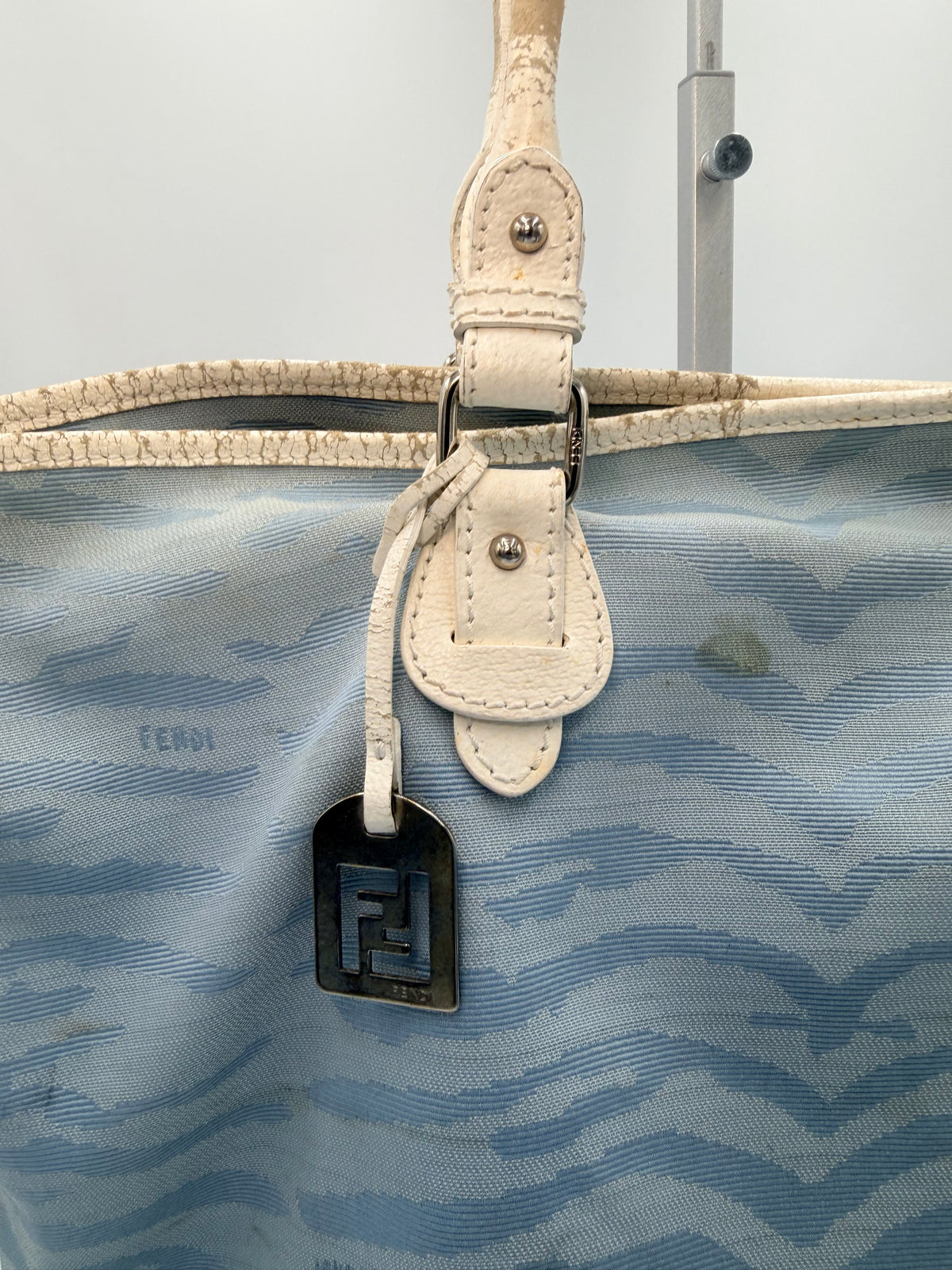 Fendi Vintage Zucca Zebra Tote Bag – Light Blue & White