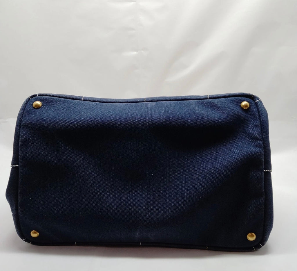 Prada Canapa Canvas Tote - Navy & Ivory (Large)