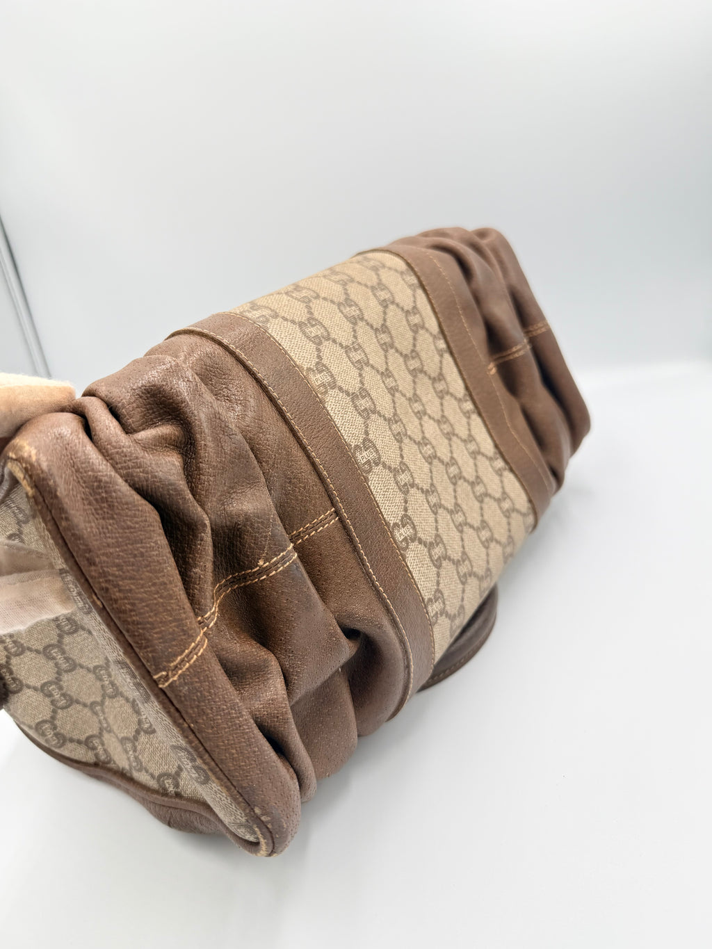 Gucci Plus Monogram Pleated Satchel Bag