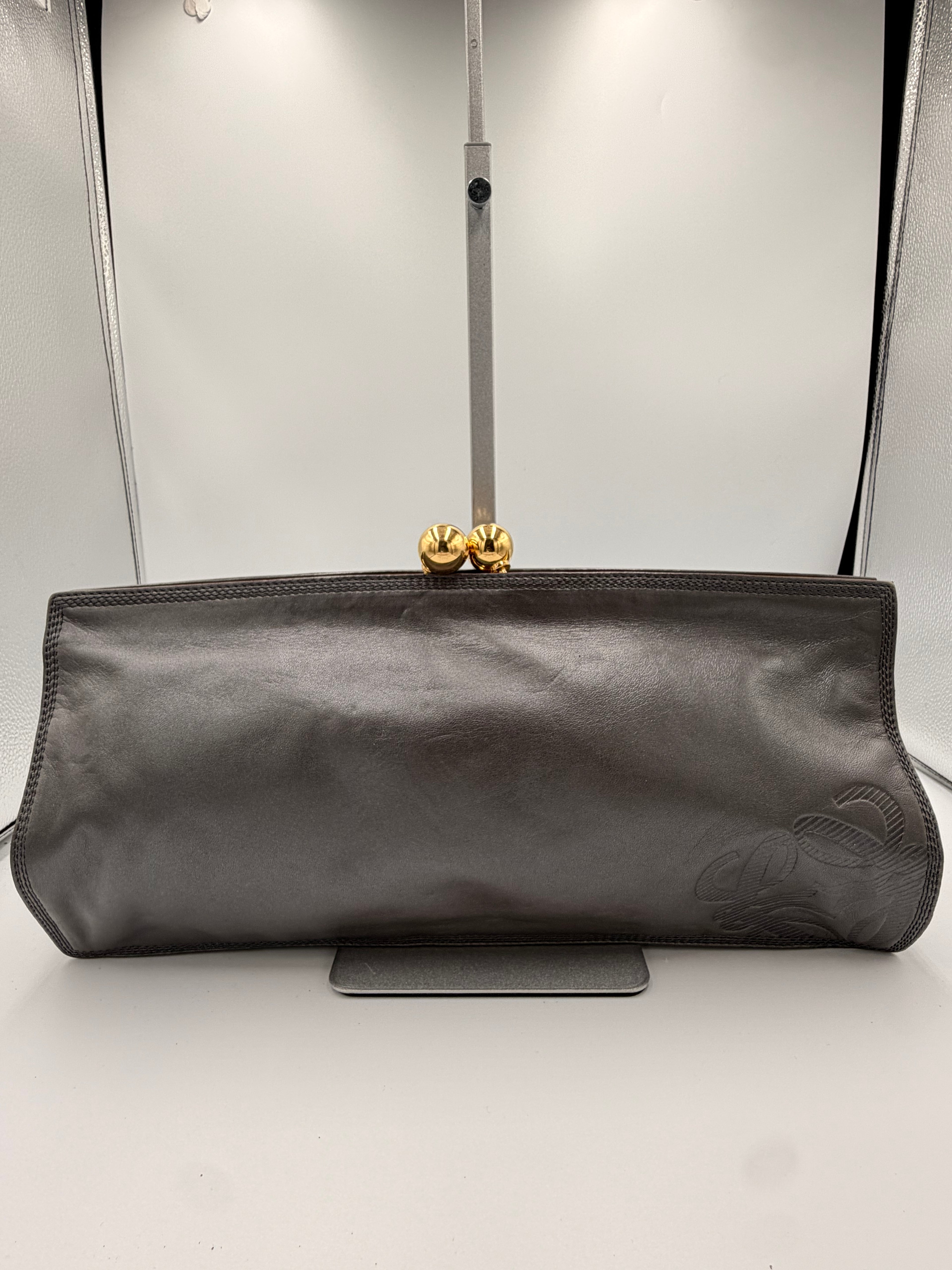 Loewe Oversized Kiss Lock Leather Clutch