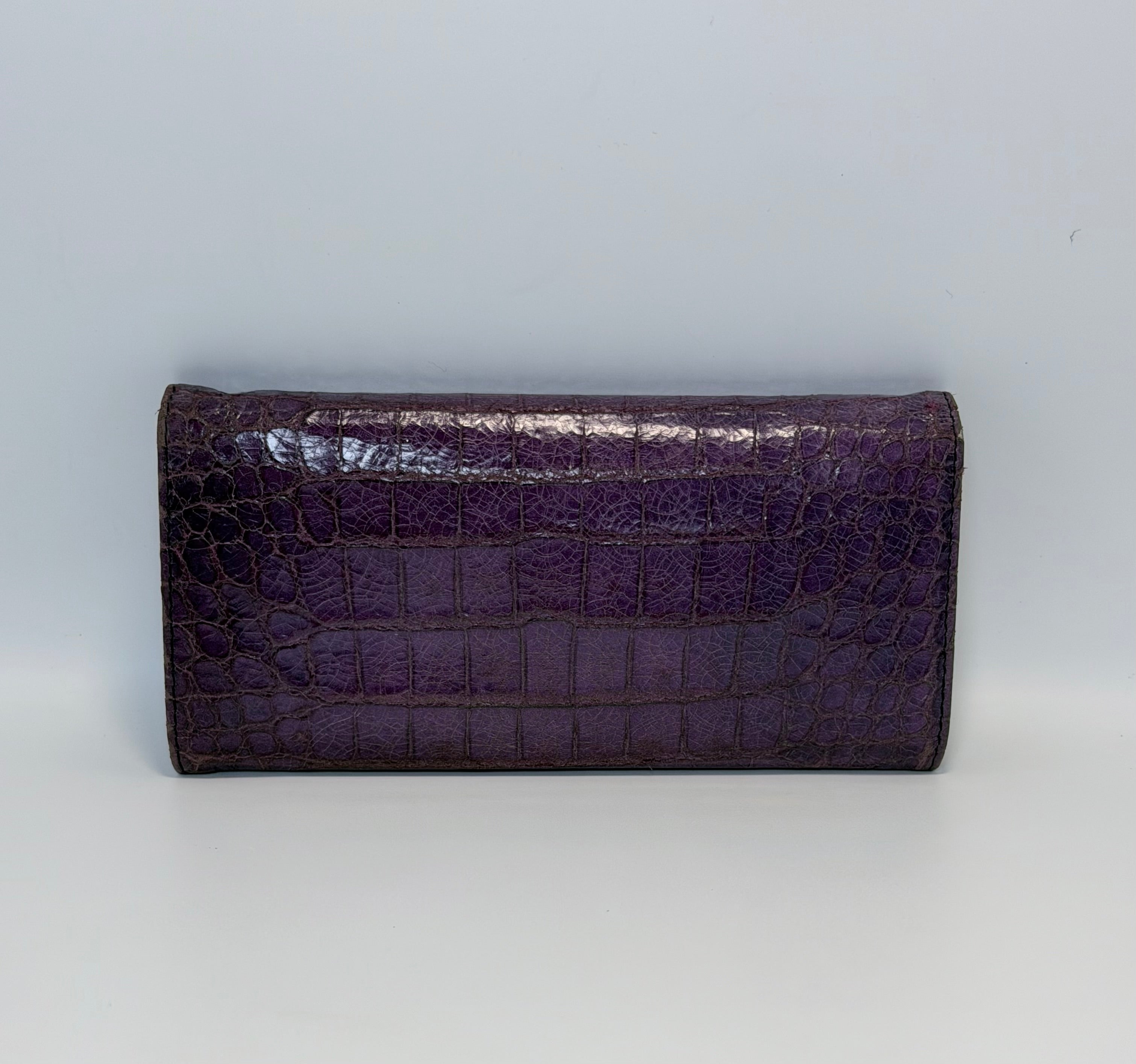 Vintage Miu Miu Croc-Embossed Leather Wallet - Purple