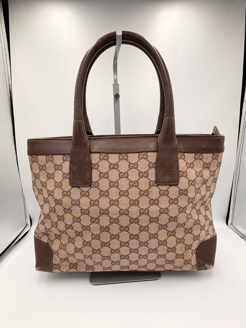Gucci GG Canvas Shoulder Tote (Beige/Brown)