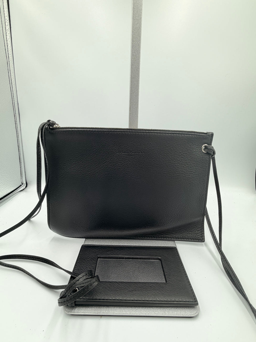 Balenciaga Leather Wristlet with Mirror – Black