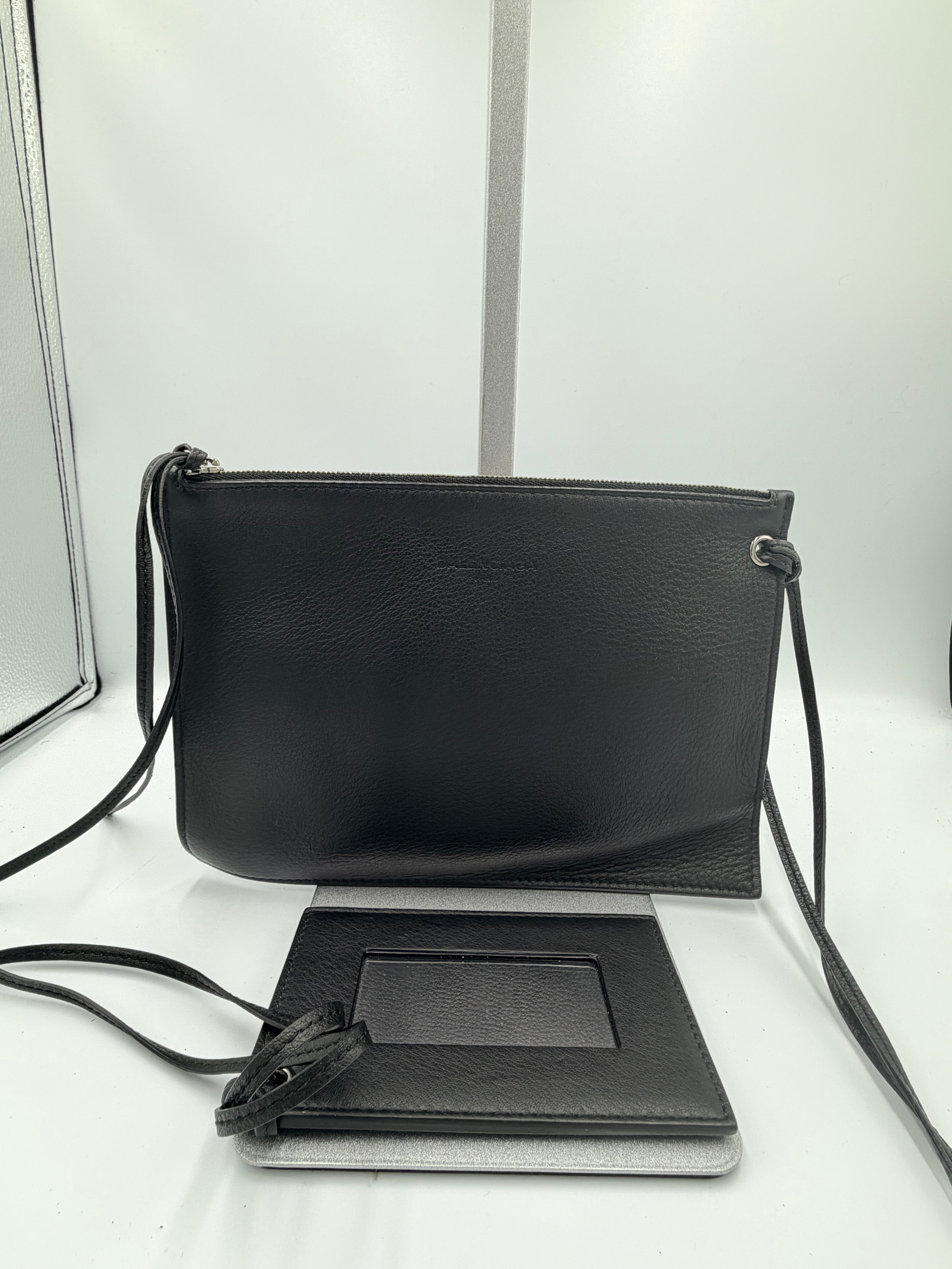 Balenciaga Leather Wristlet with Mirror – Black