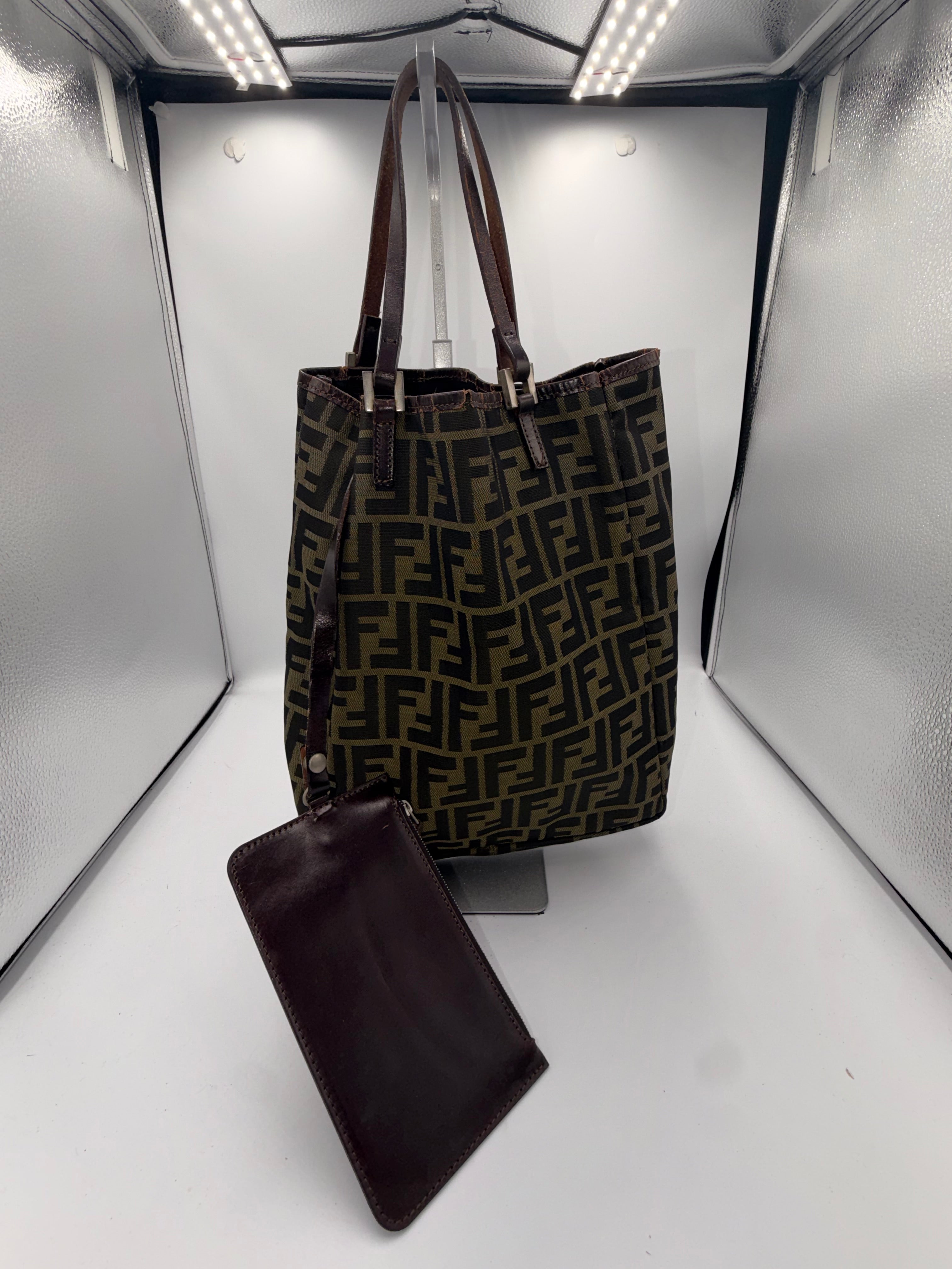 Fendi Zucca Shopper Tote with Matching Pouch