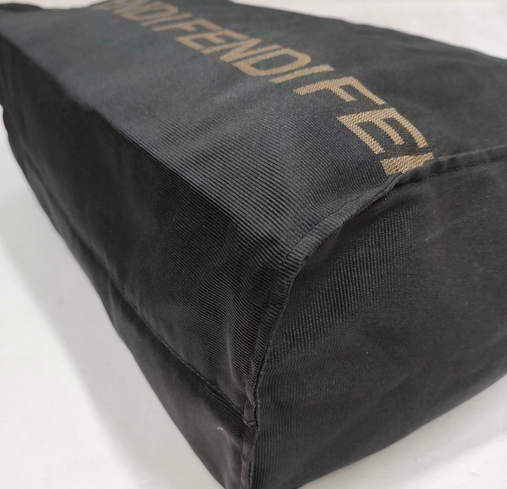 FENDI Vintage Black Canvas Oversized Tote with Matching Pouch