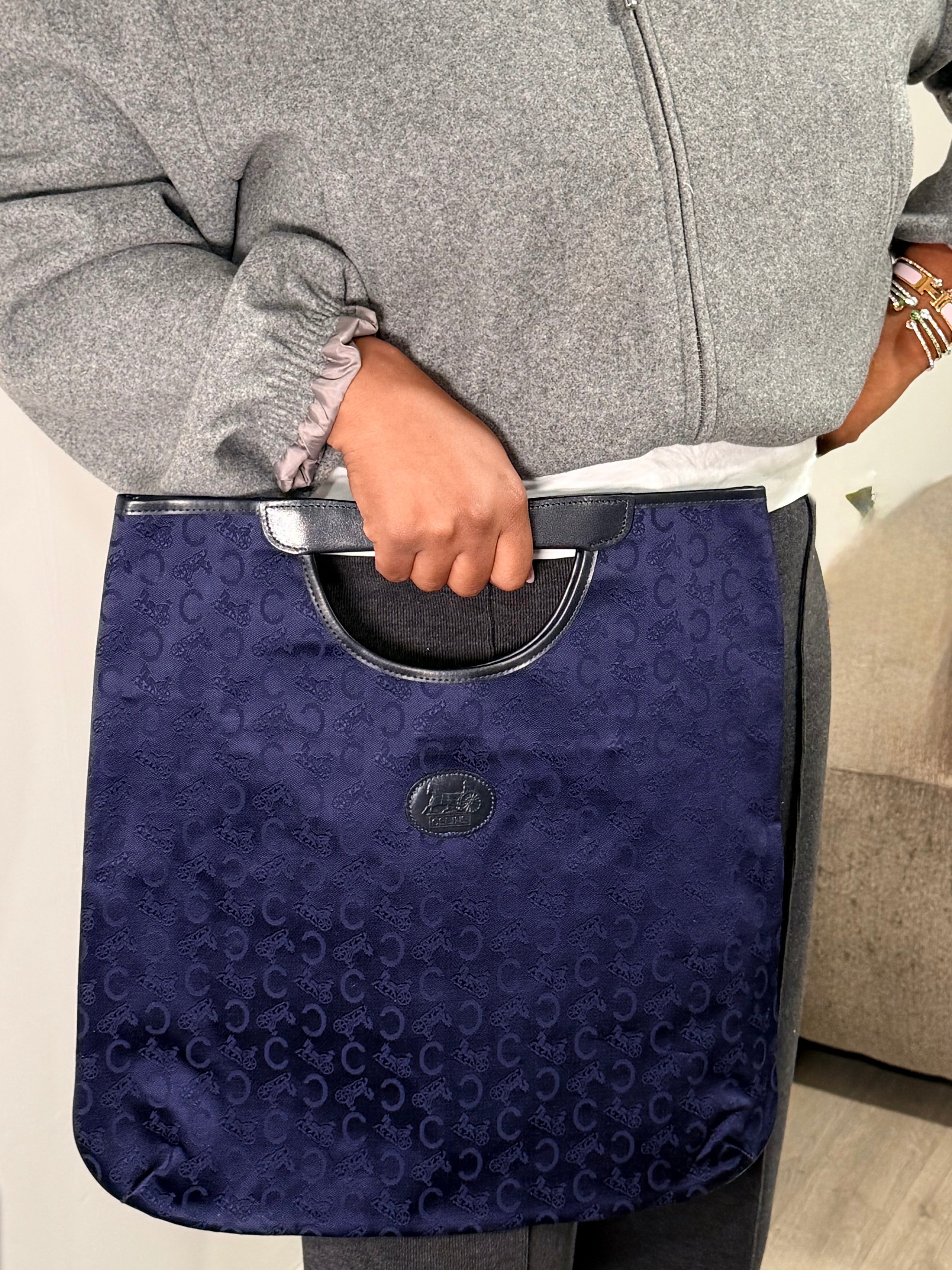 Celine Horse Carriage Tote – Navy Jacquard Canvas