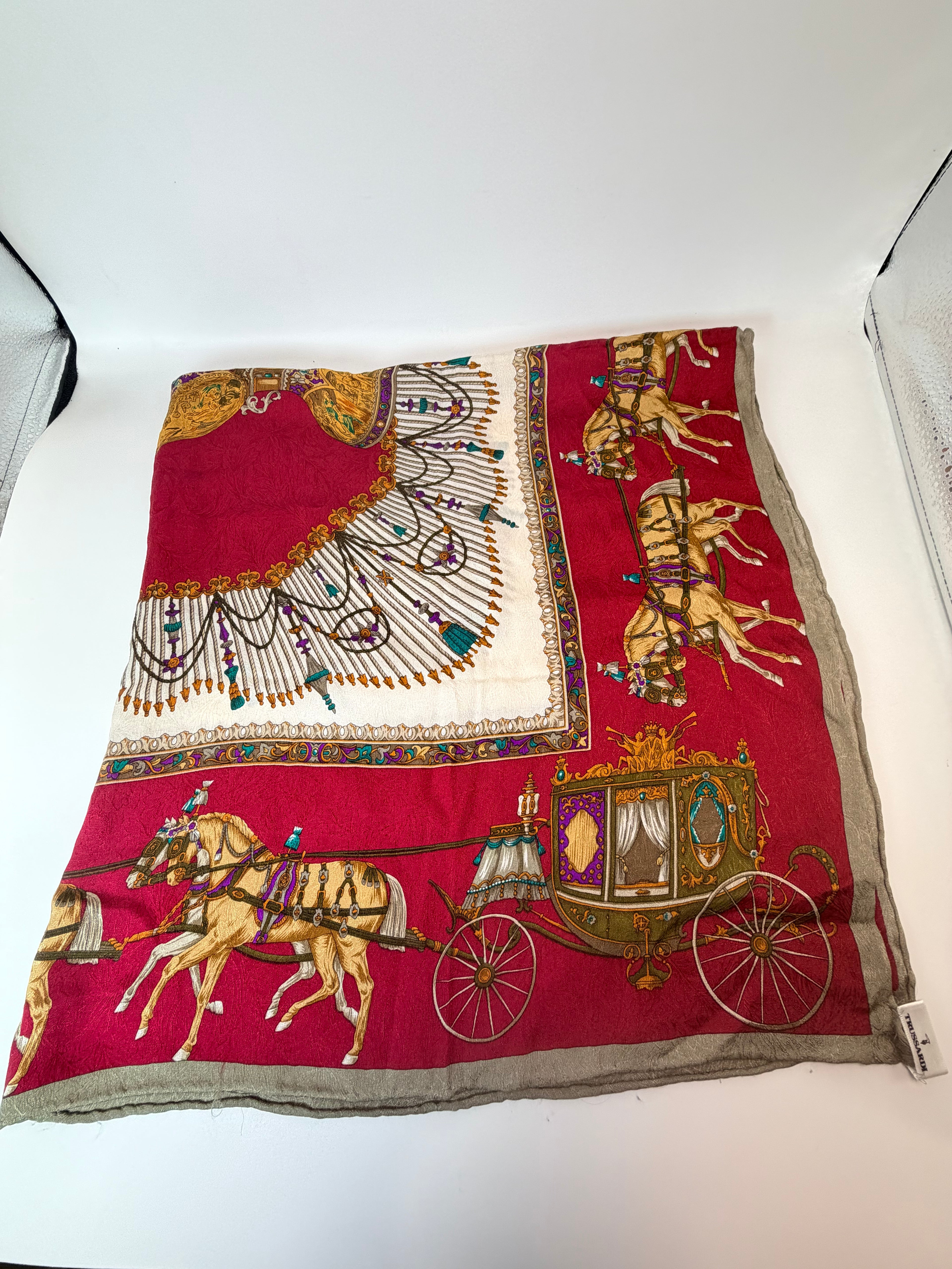Vintage Trussardi Silk Carriage Print Scarf