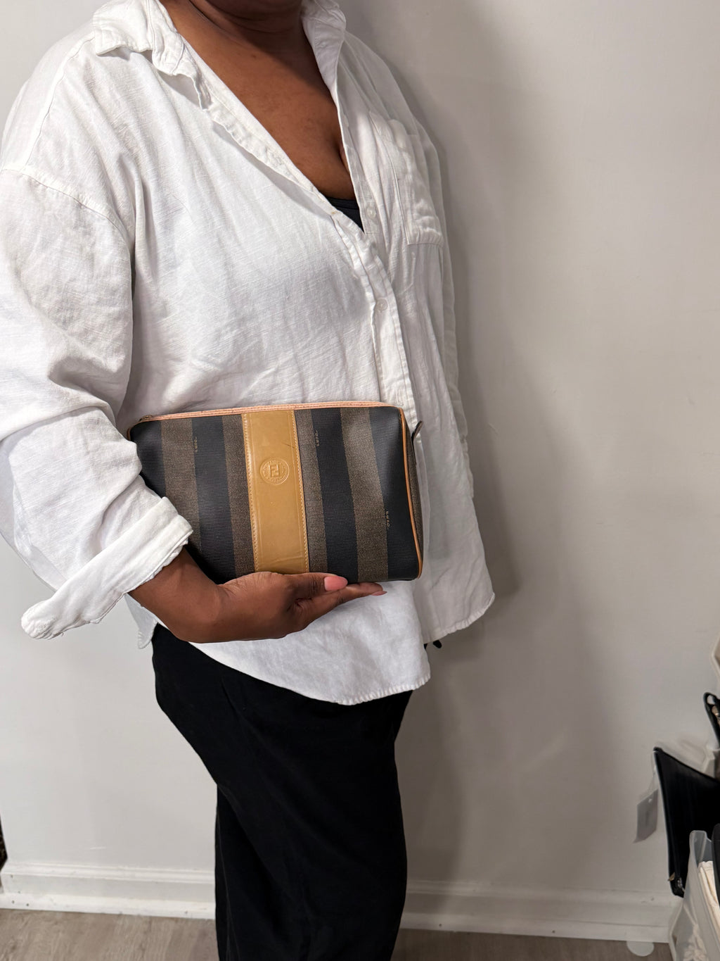 Fendi Pequin Stripe Clutch / Cosmetics Pouch