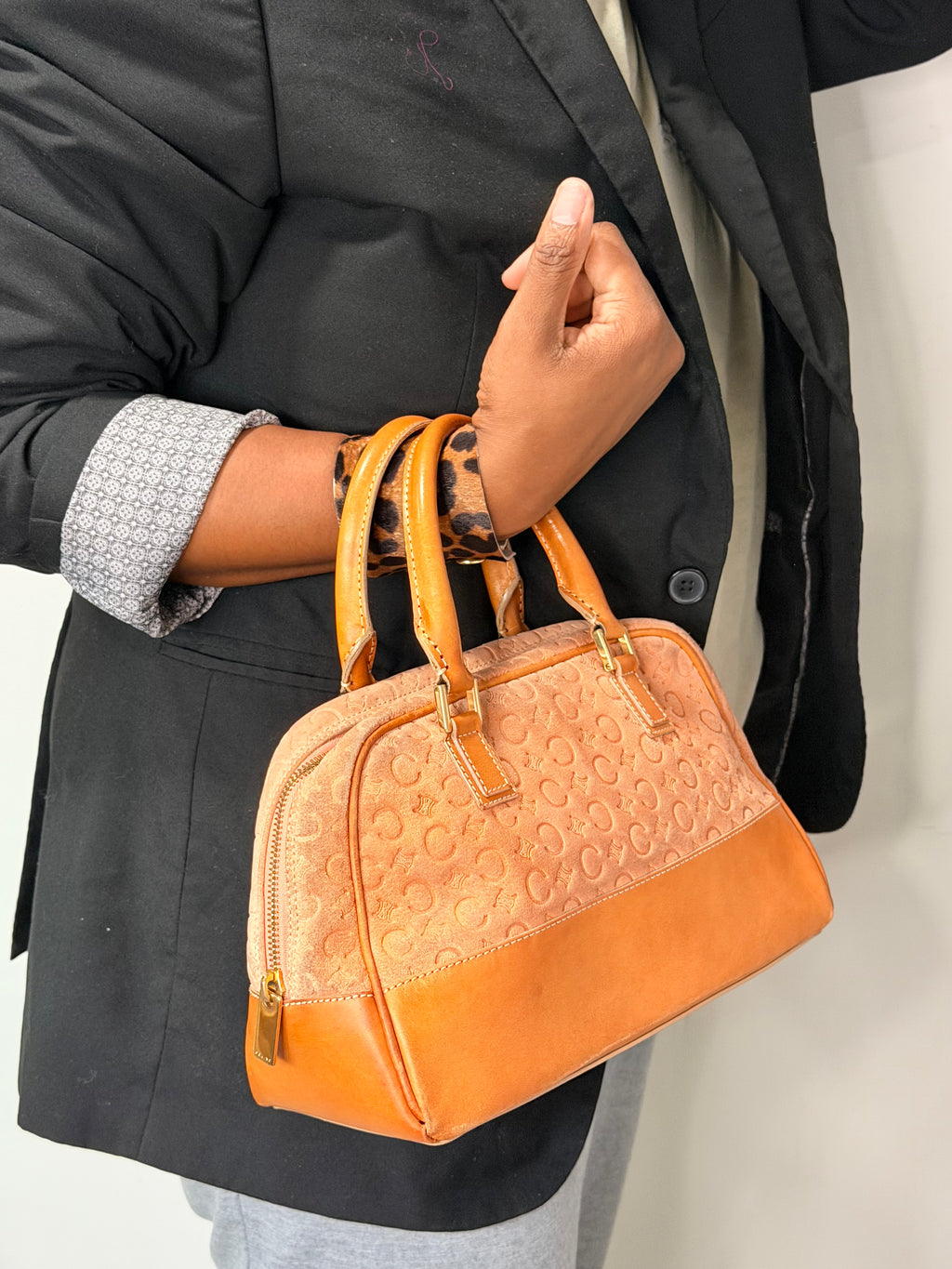 Celine Pink Suede Macadam Boston Bag