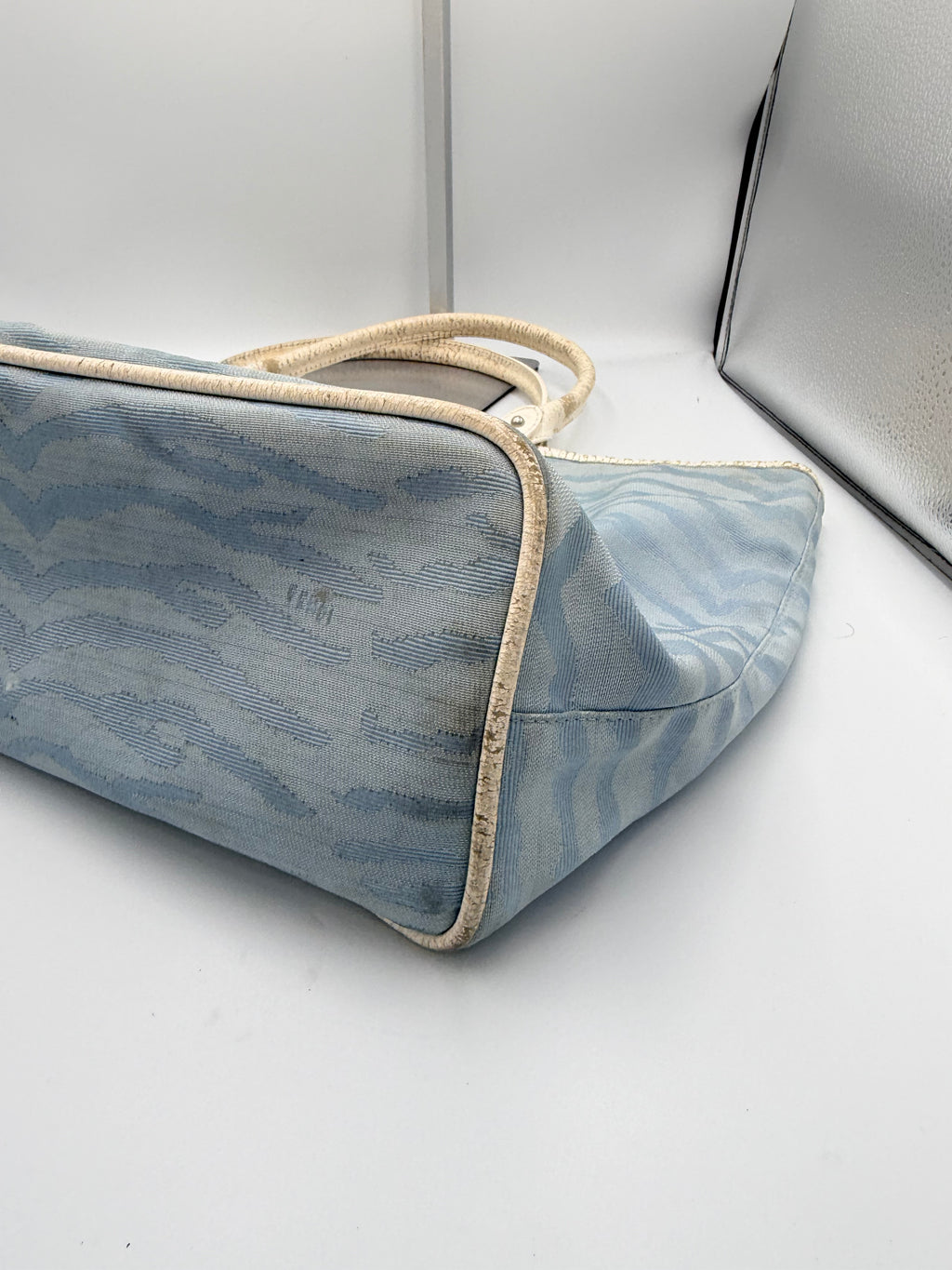 Fendi Vintage Zucca Zebra Tote Bag – Light Blue & White