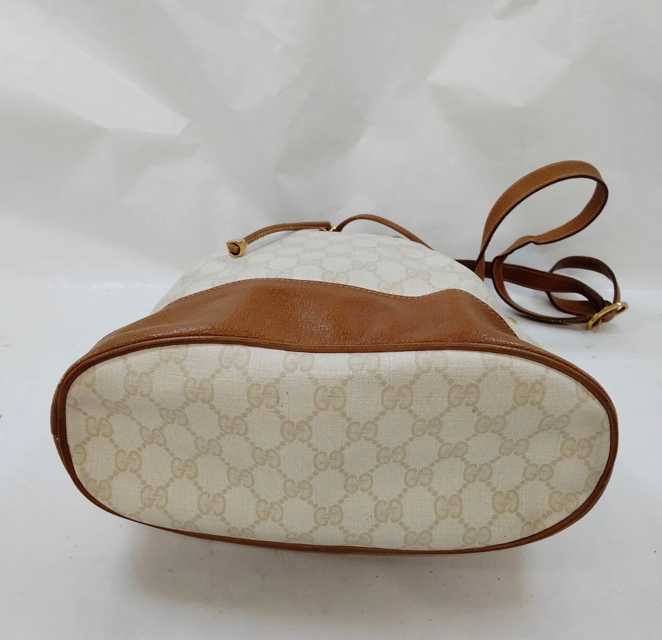 Gucci White GG Monogram Drawstring Bucket Bag