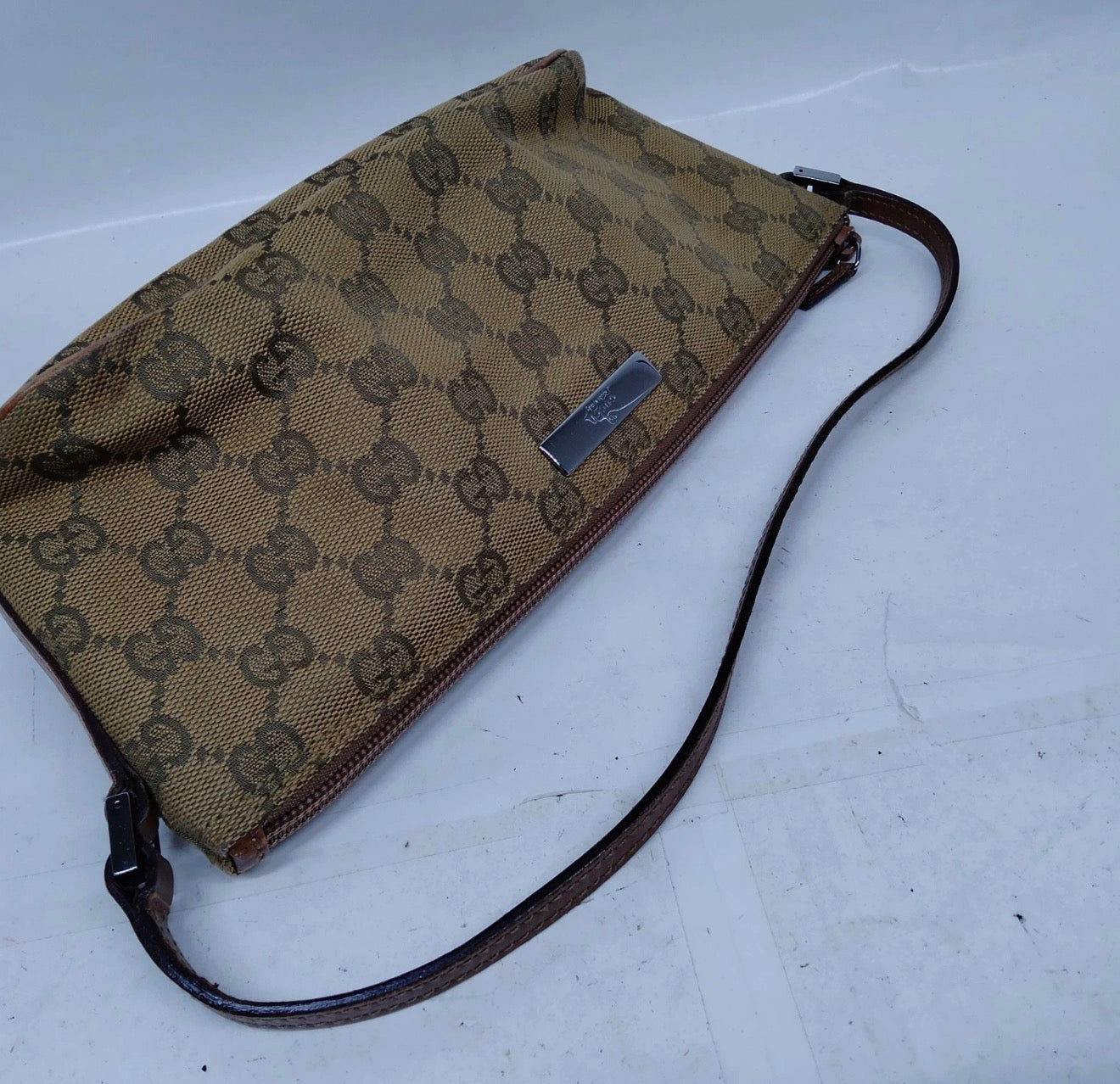 Gucci GG Canvas Mini Pouchette Bag (Gold)